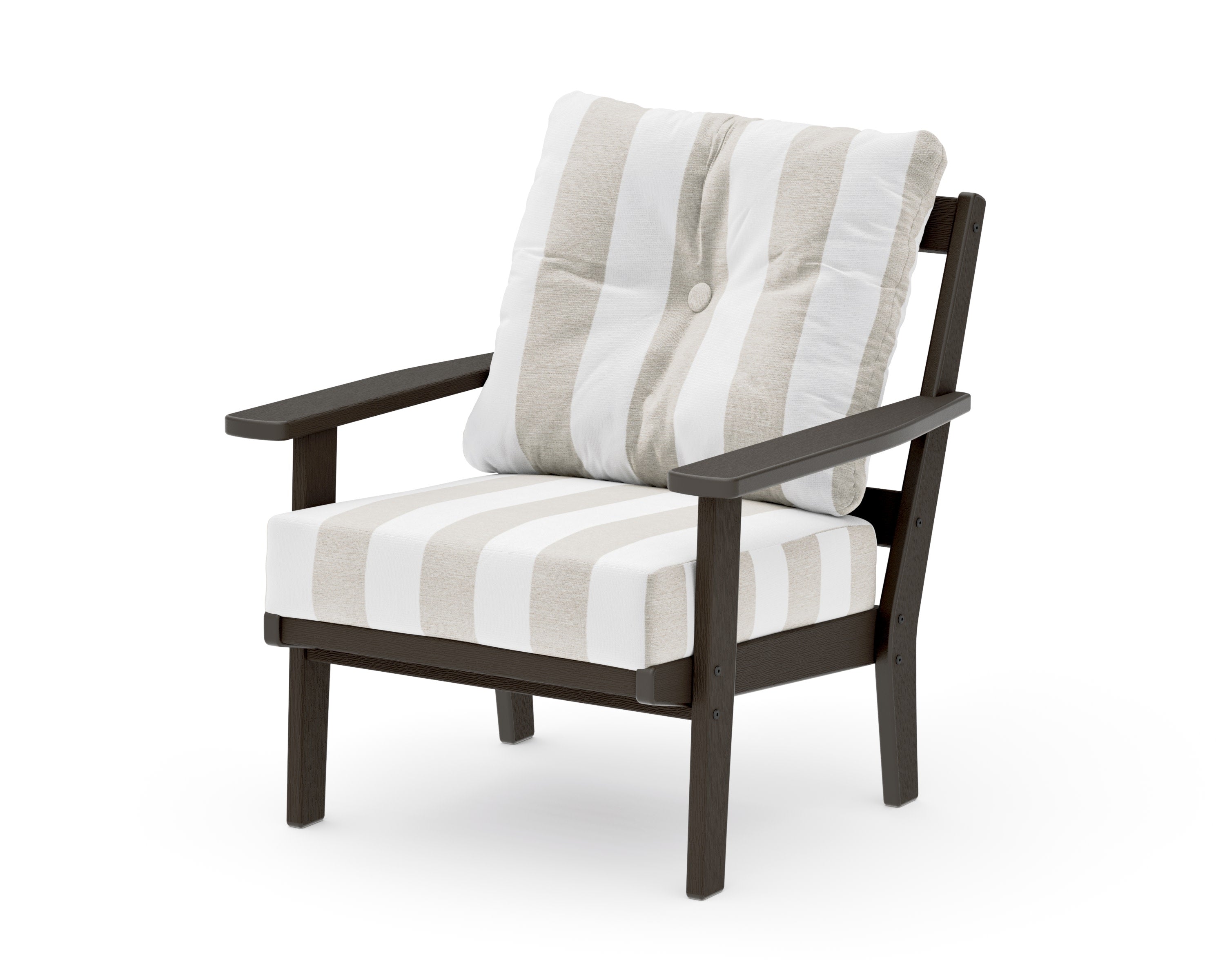 Oxford Deep Seating Chair in Vintage Coffee / Cabana Stripe Dune Burlap