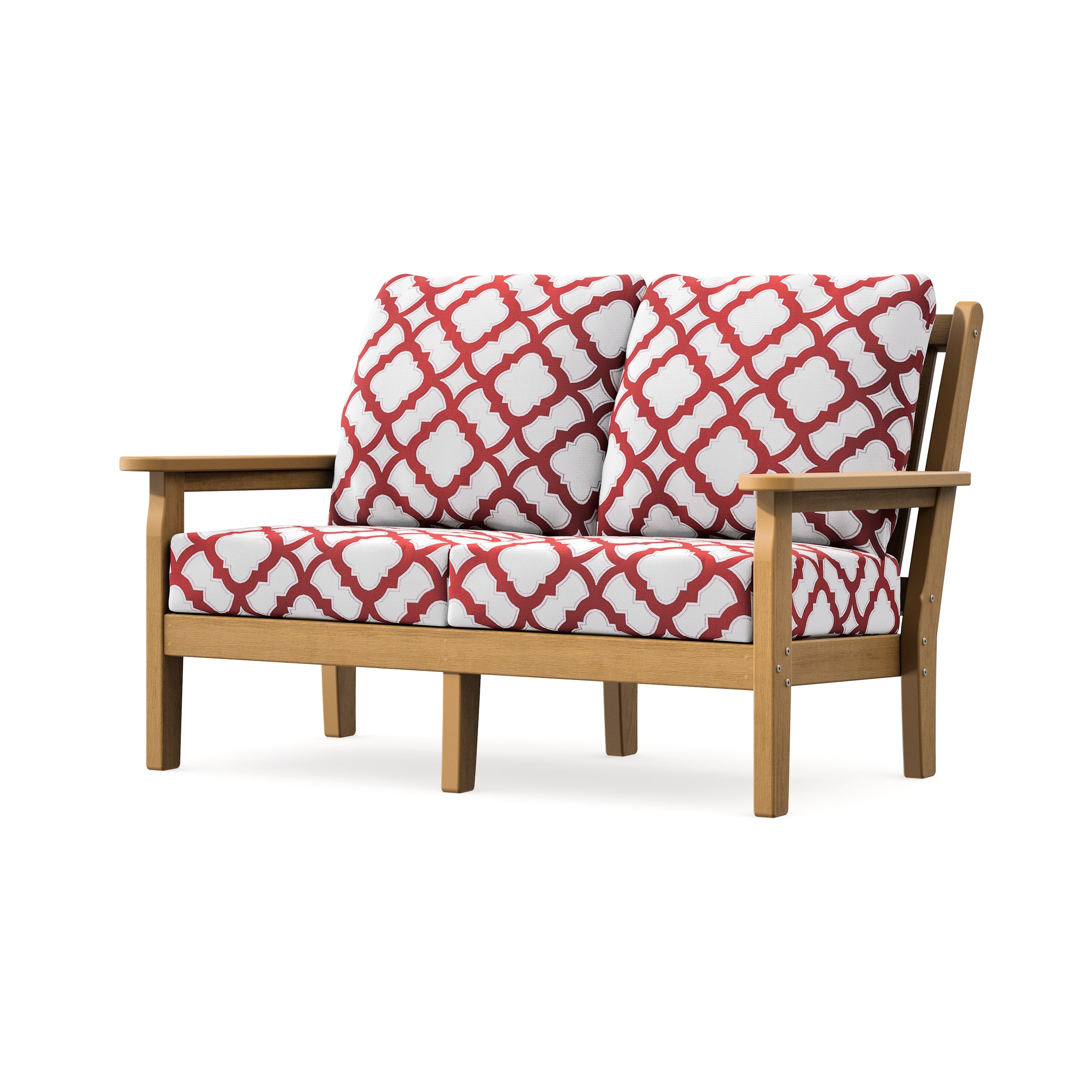Chippendale Deep Seating Loveseat in Natural / Trellis Crimson