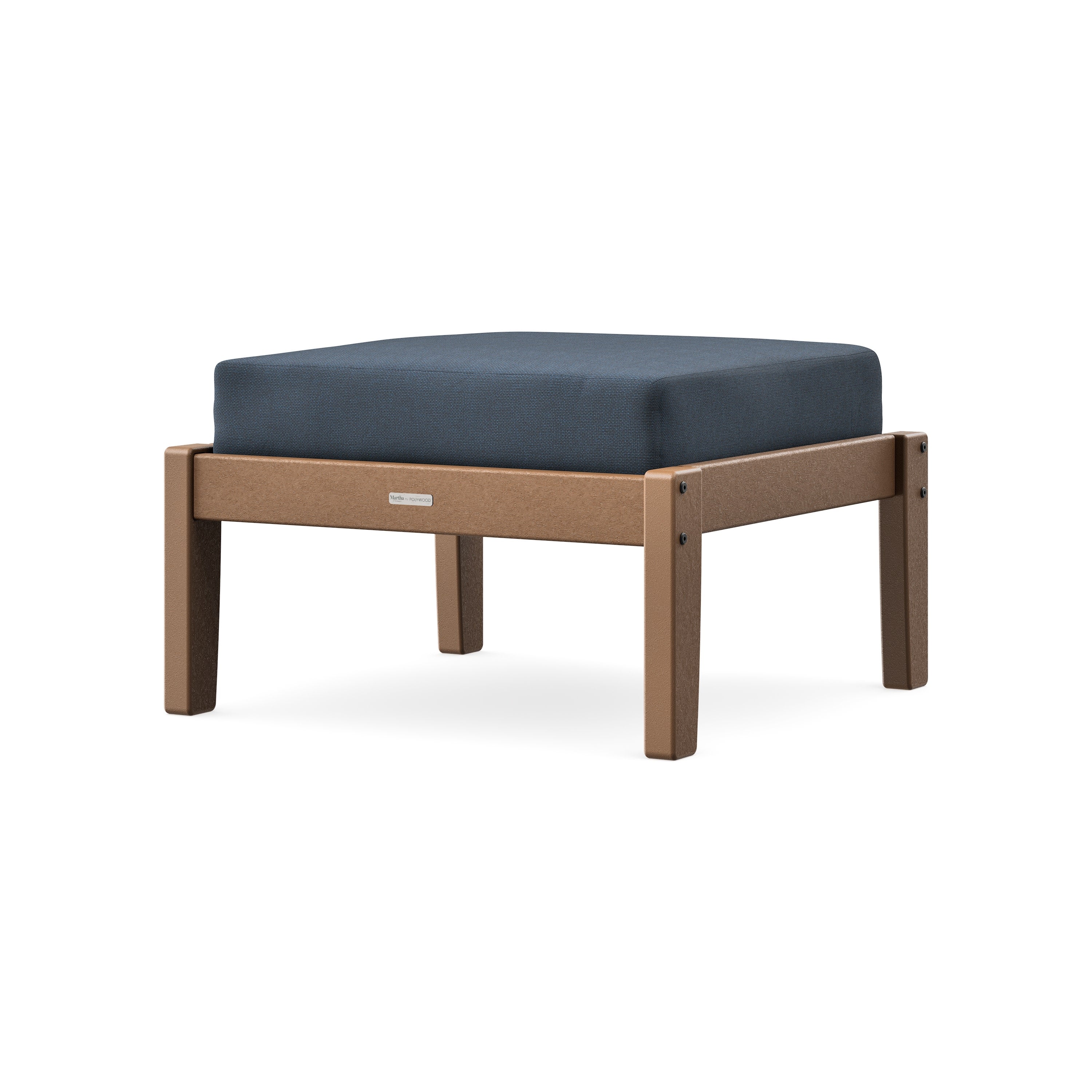 Chinoiserie Deep Seating Ottoman in Teak / Marine Indigo