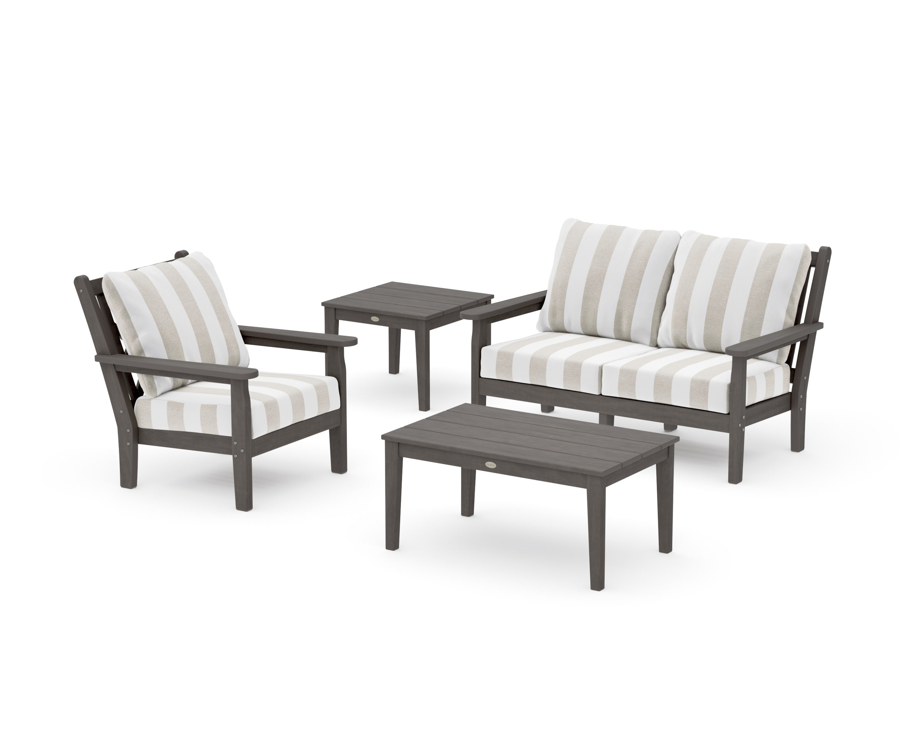 Chippendale 4-Piece Deep Seating Set in Driftwood / Cabana Stripe Dune Burlap