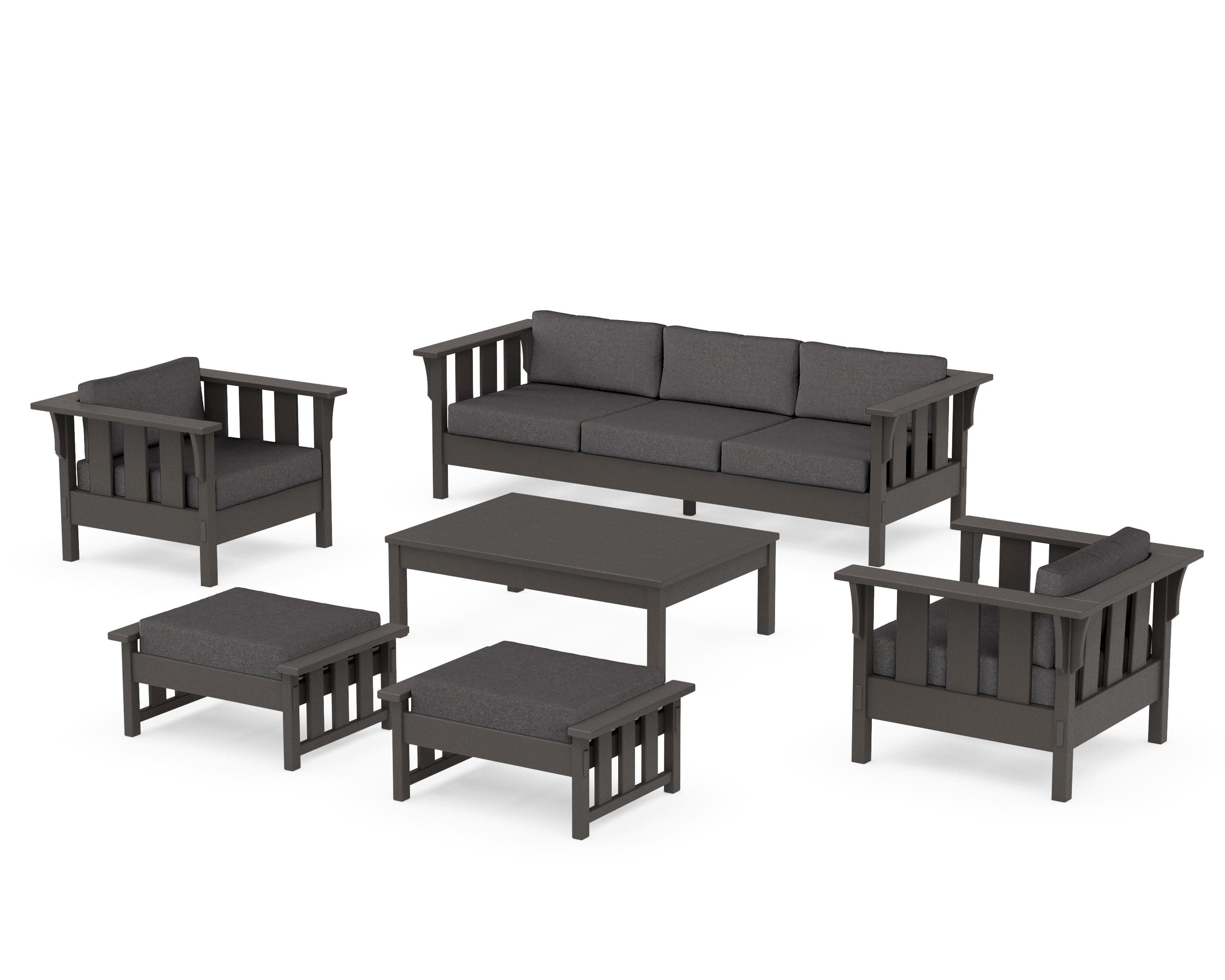 Acadia 6-Piece Lounge Sofa Set in Vintage Coffee / Ash Charcoal