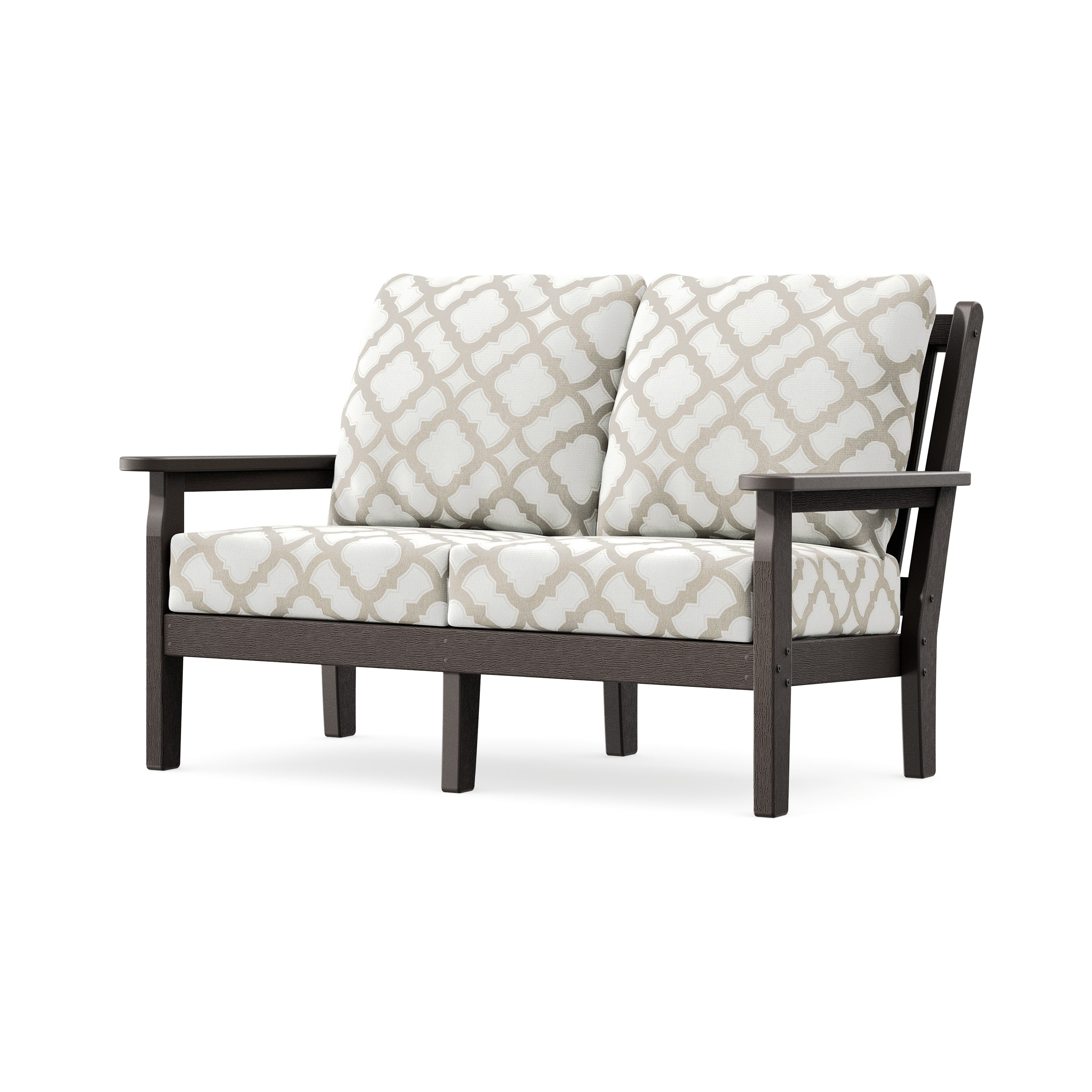 Chippendale Deep Seating Loveseat in Vintage Coffee / Trellis Dune Burlap