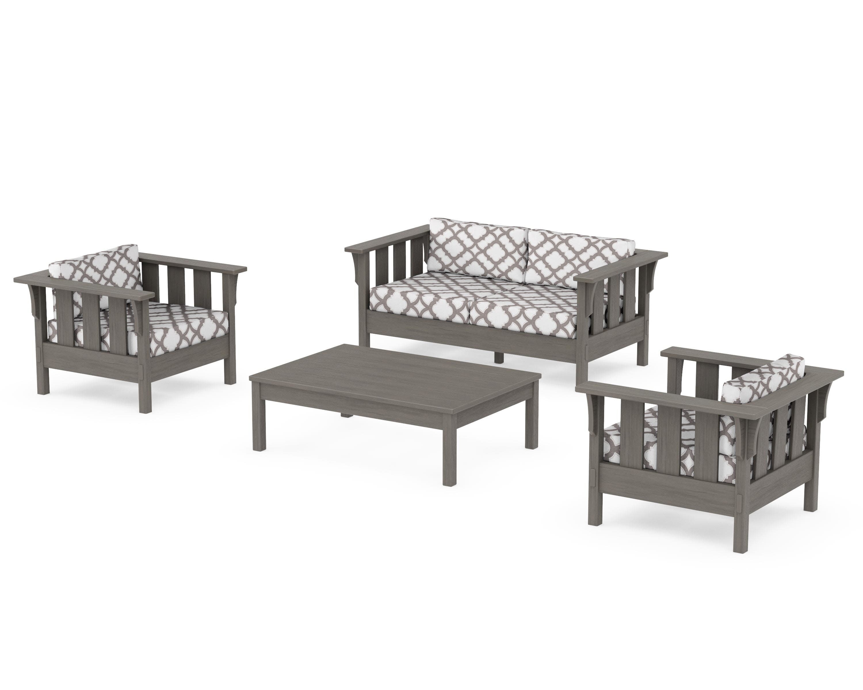 Acadia 4-Piece Deep Seating Set with Loveseat in Driftwood / Trellis Grey Mist