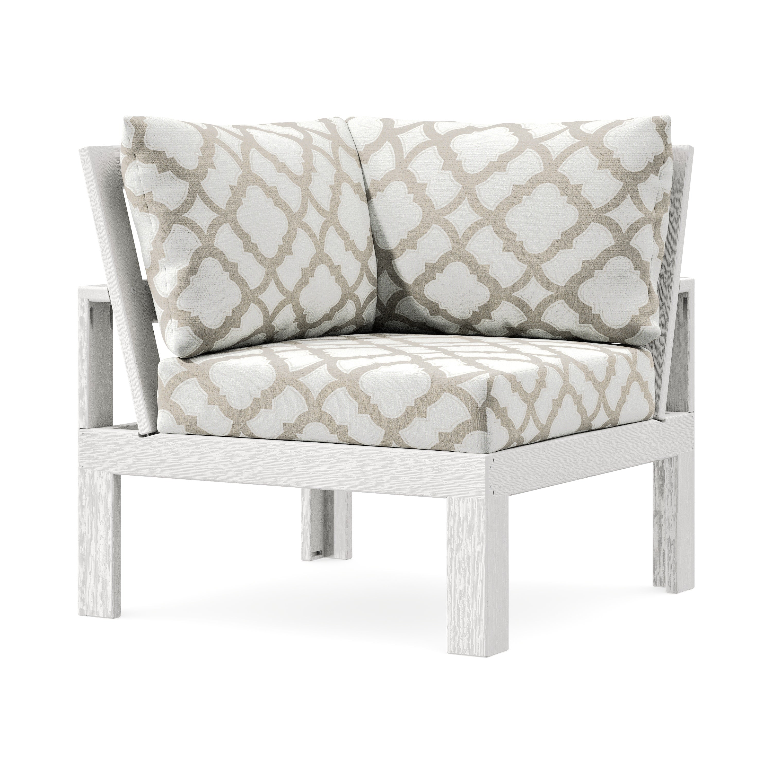 Modular Corner Chair in Vintage White / Trellis Dune Burlap