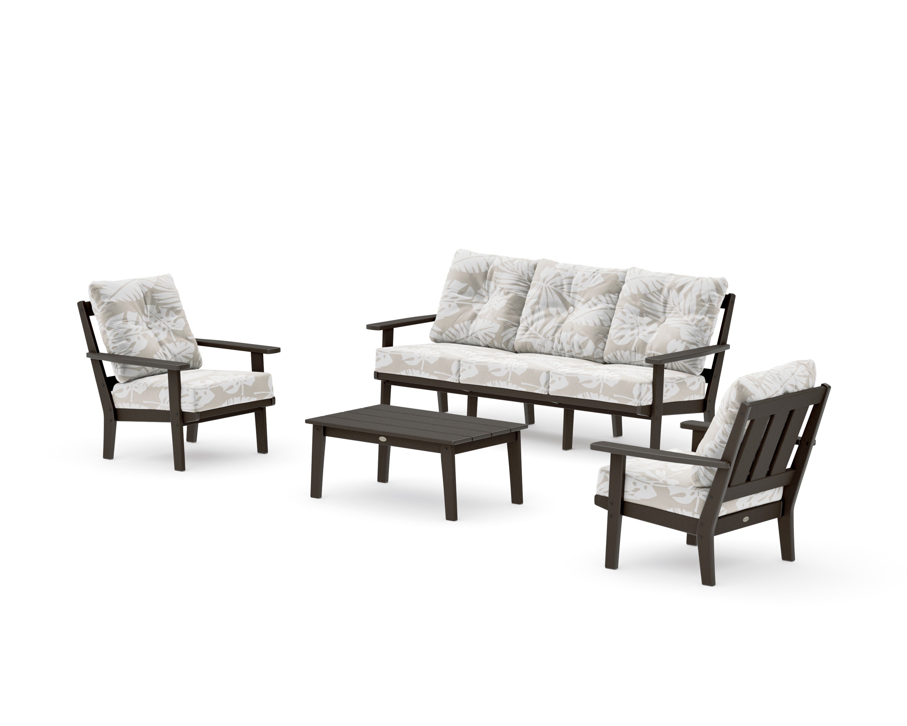 Oxford 4-Piece Deep Seating Set with Sofa in Vintage Coffee / Leaf Dune Burlap