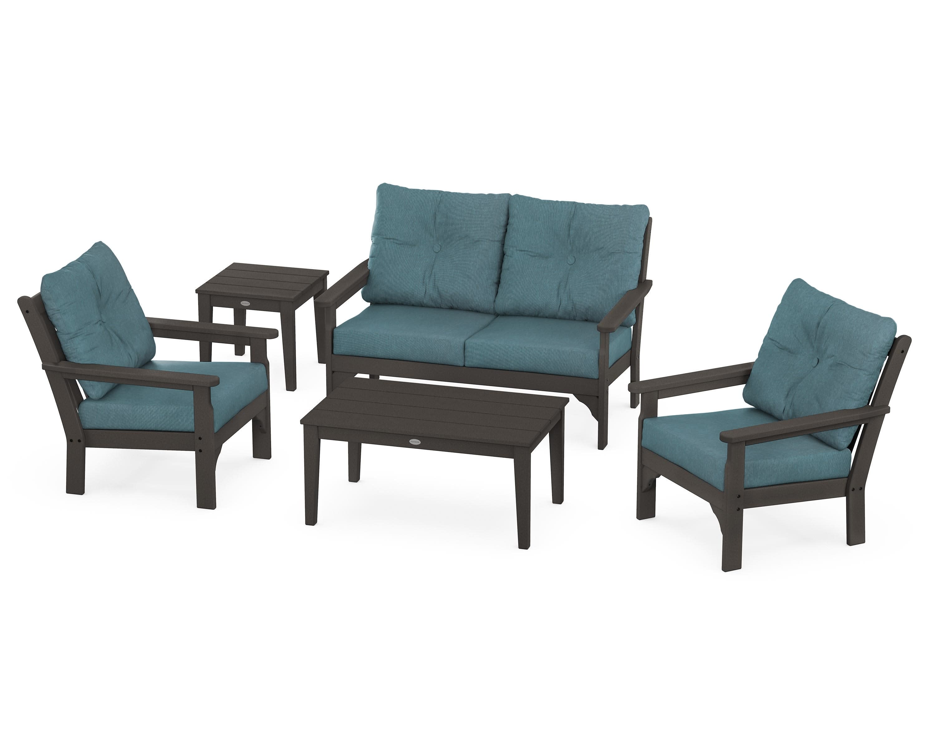 Vineyard 5-Piece Deep Seating Set in Vintage Coffee / Ocean Teal