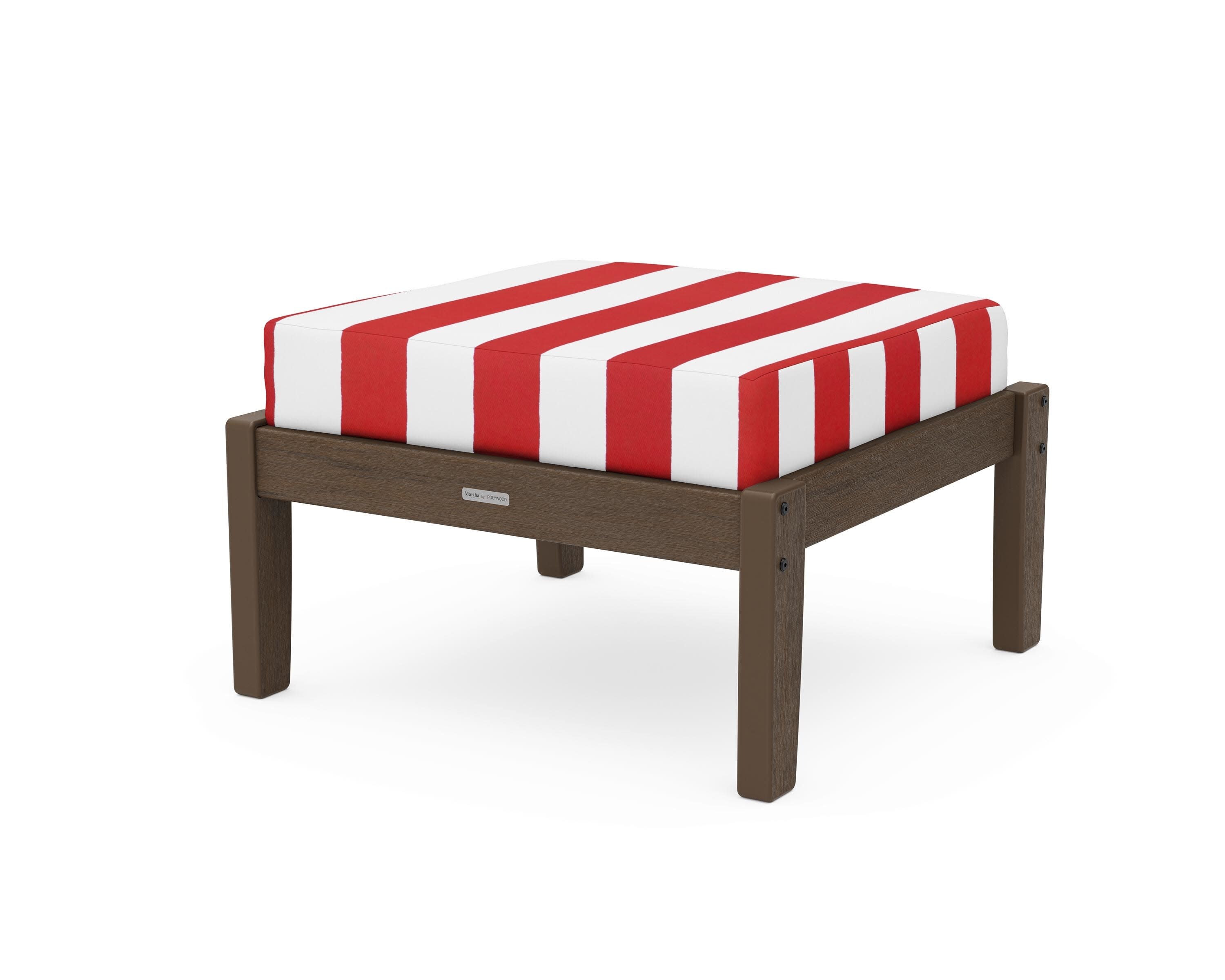 Chinoiserie Deep Seating Ottoman in Kona / Cabana Stripe Crimson