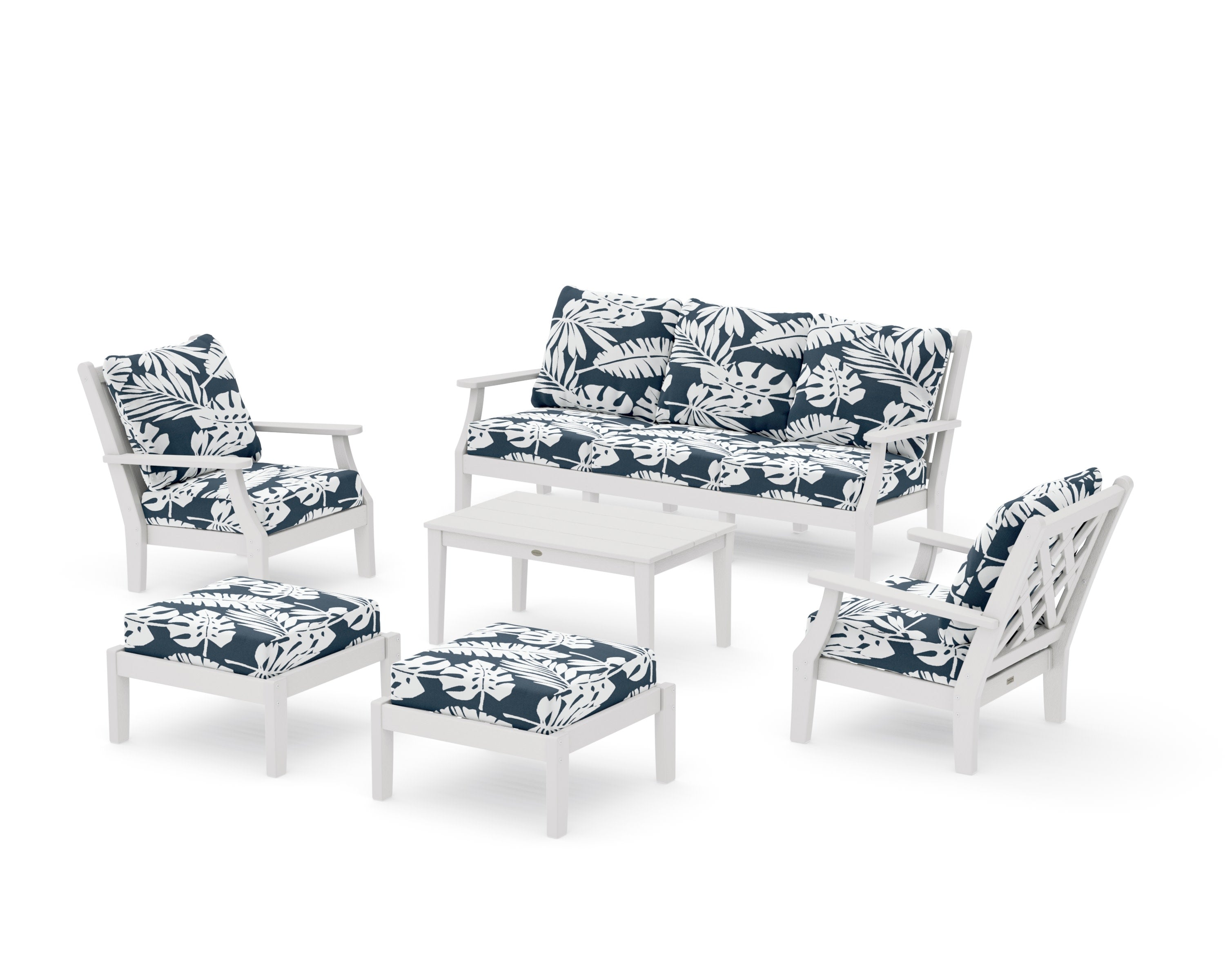 Wovendale 6-Piece Lounge Sofa Set in Vintage White / Leaf Marine Indigo