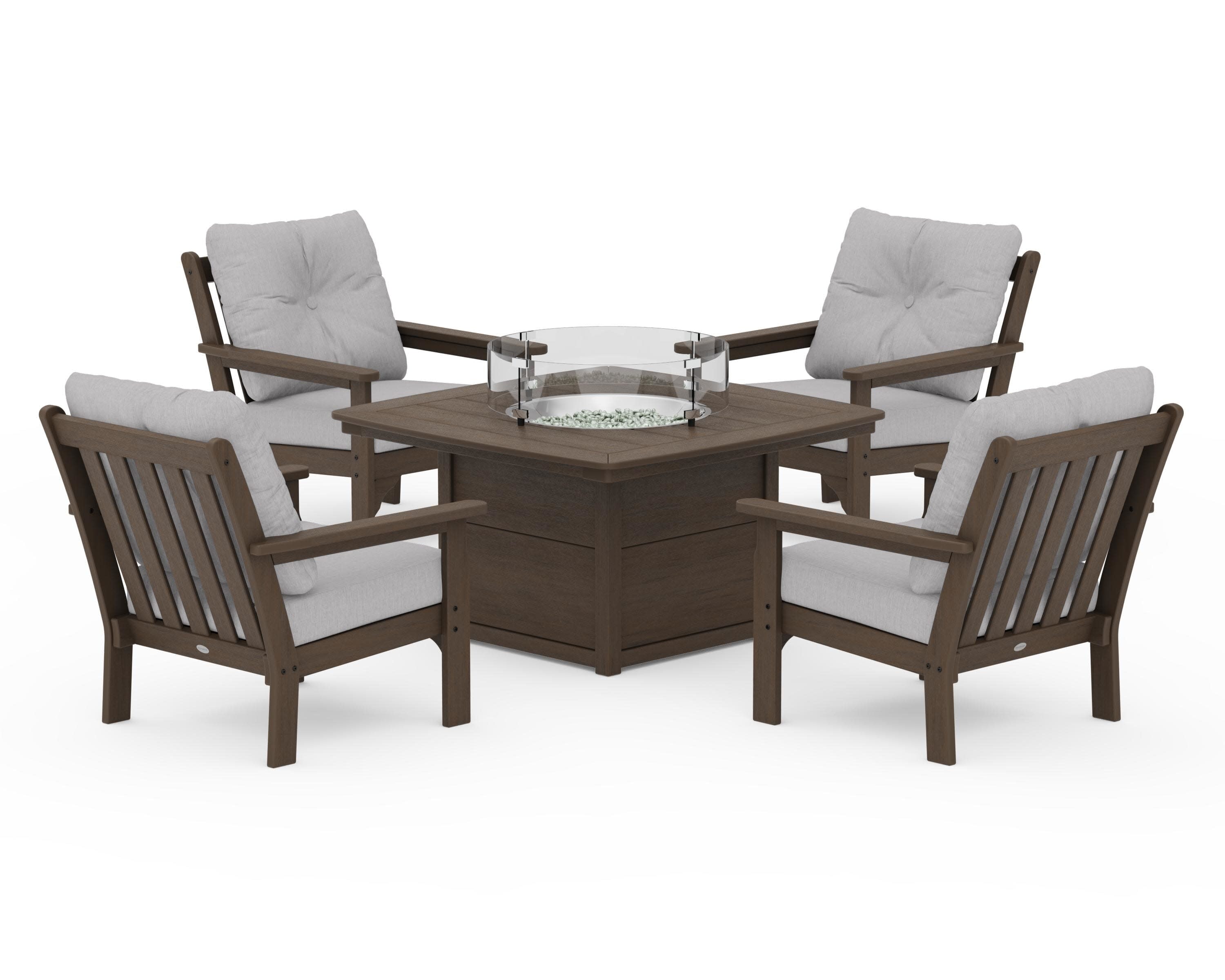 Vineyard 5-Piece Conversation Set with Fire Pit Table in Kona / Granite