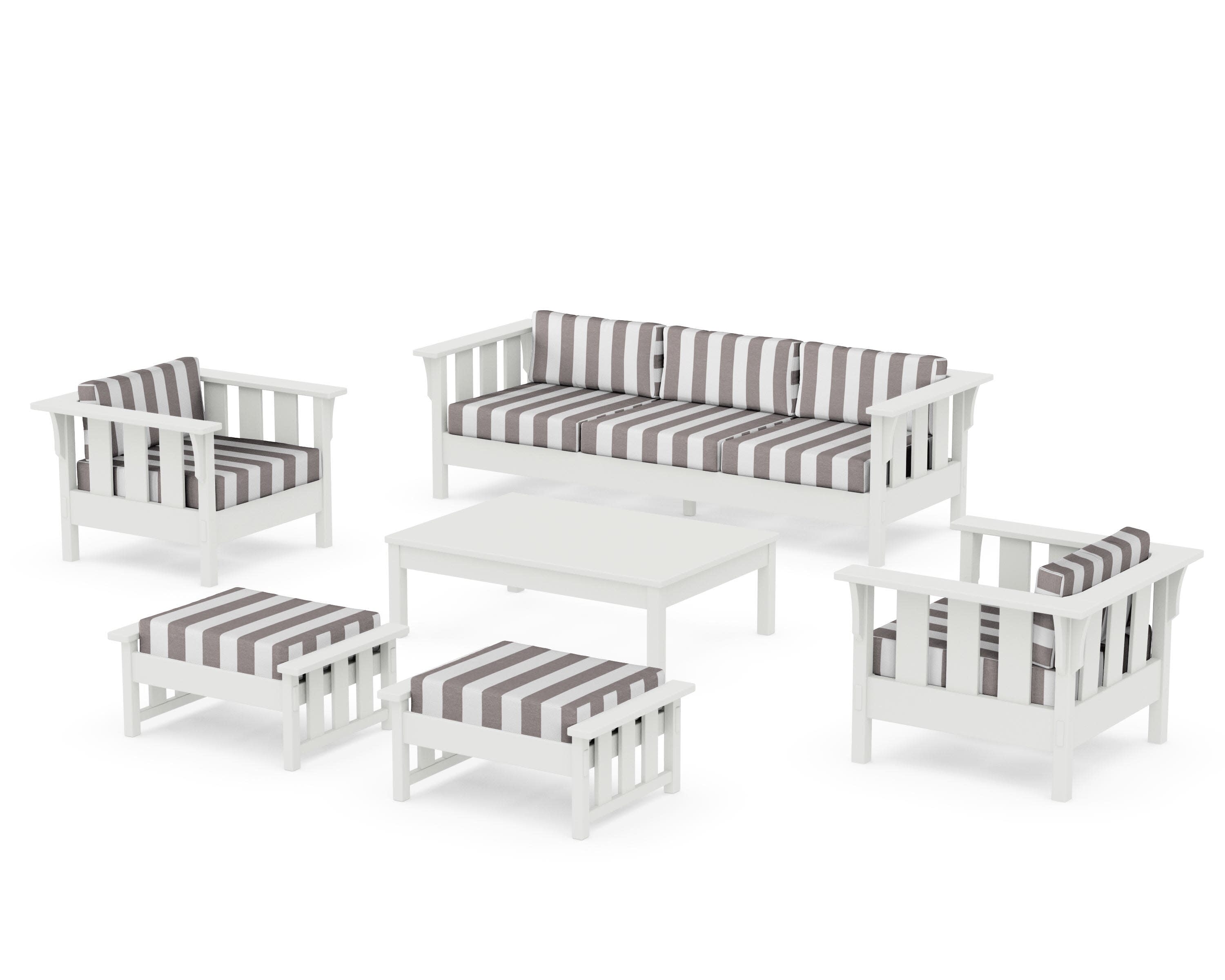 Acadia 6-Piece Lounge Sofa Set in Vintage White / Cabana Stripe Grey Mist