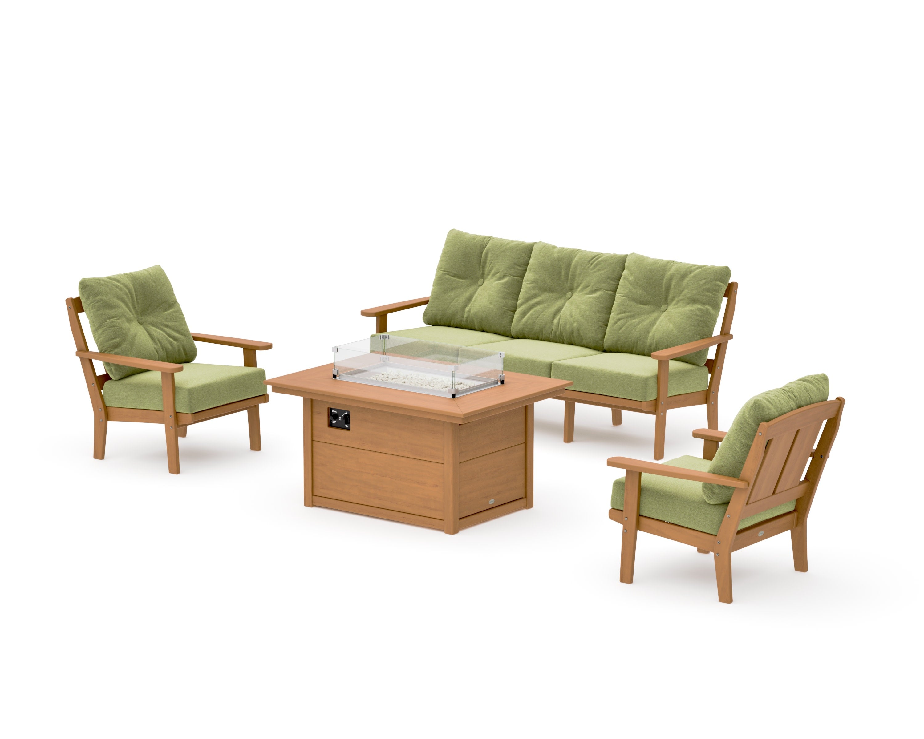 Mission Deep Seating Fire Pit Table Set in Natural / Chartreuse Boucle