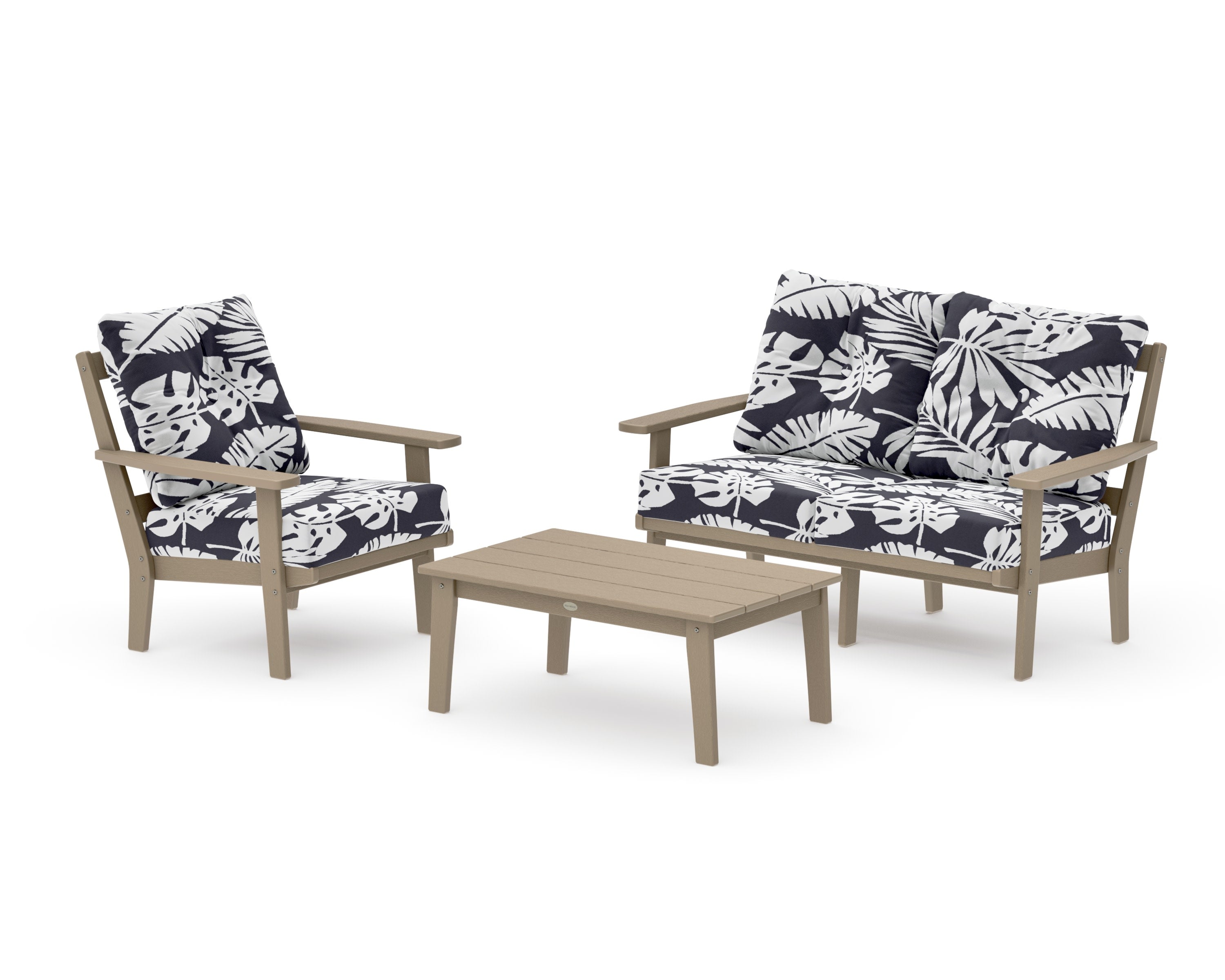 Oxford 3-Piece Deep Seating Set with Loveseat in Vintage Sahara / Leaf Navy
