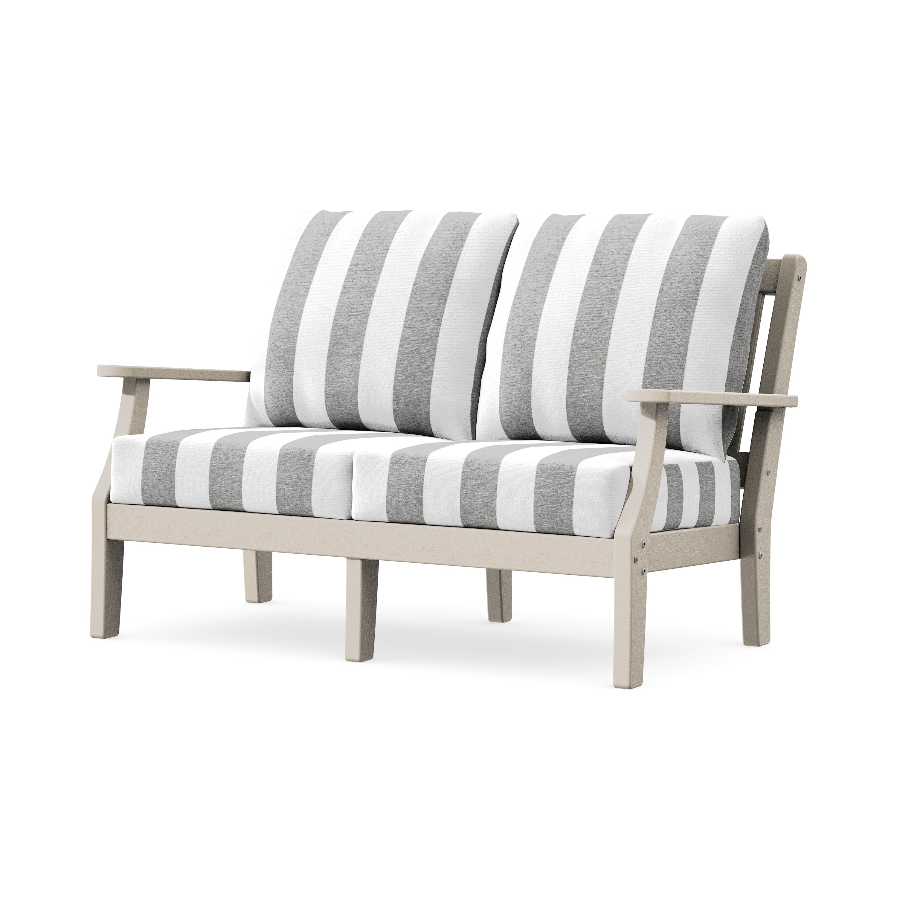 Chinoiserie Deep Seating Loveseat in Sand / Cabana Stripe Grey Mist
