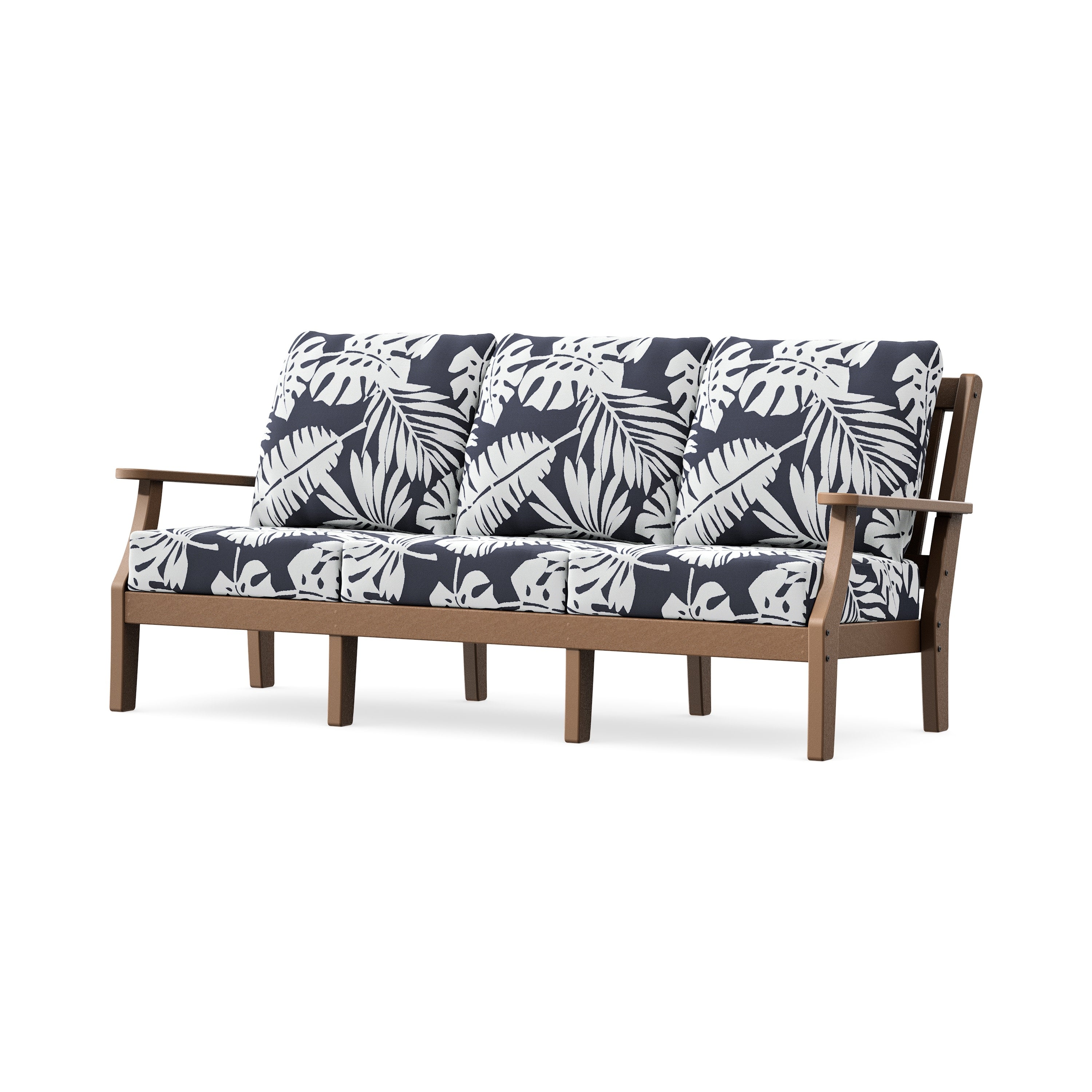 Chinoiserie Deep Seating Sofa in Teak / Leaf Navy