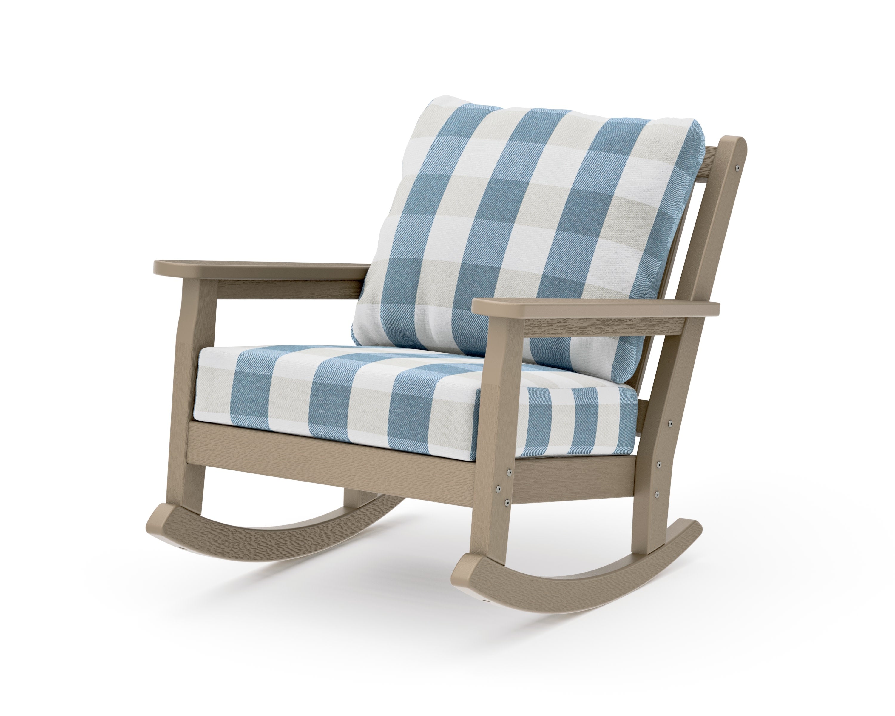 Chippendale Deep Seating Rocking Chair in Vintage Sahara / Buffalo Plaid Sky Blue