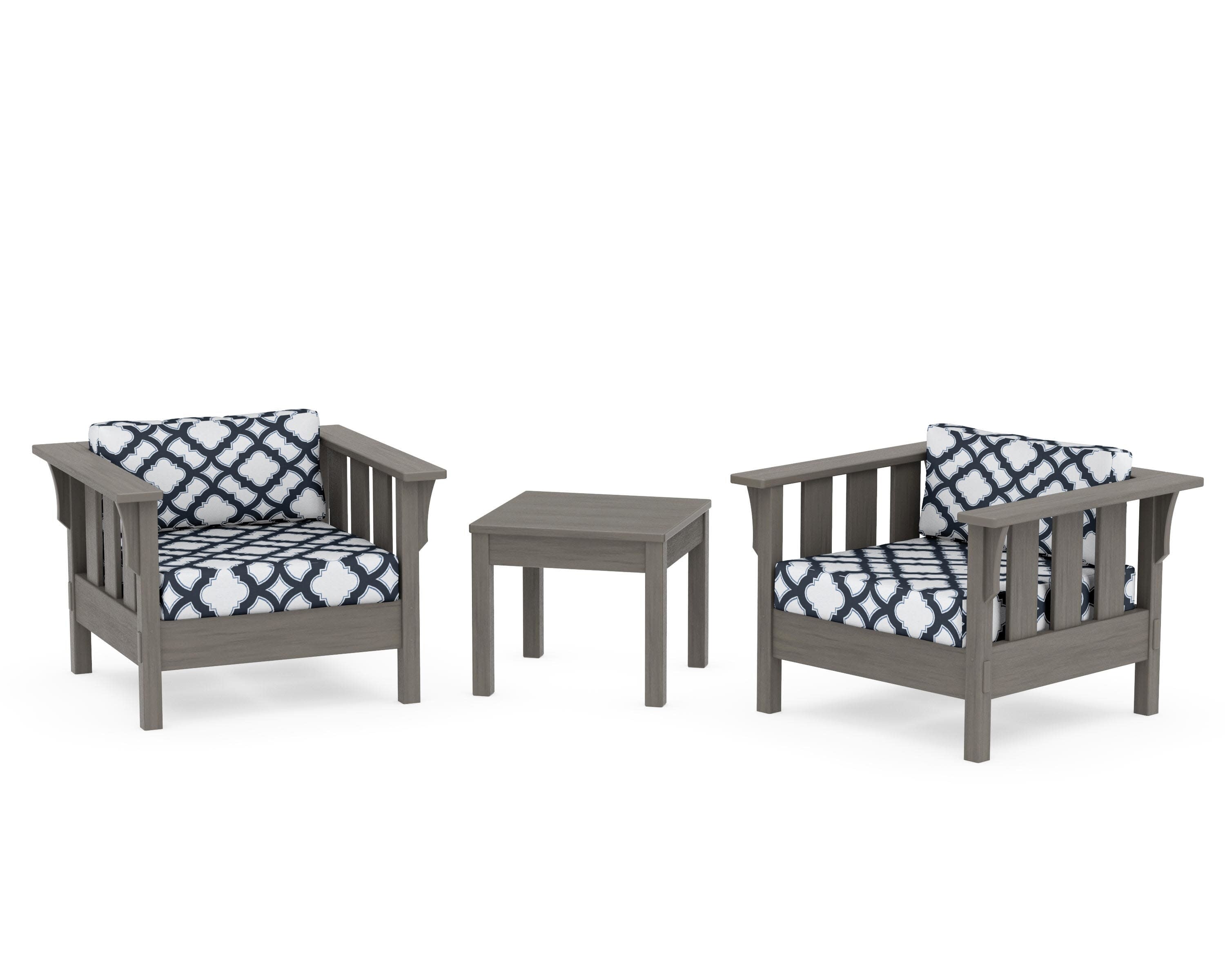 Acadia 3-Piece Deep Seating Set in Driftwood / Trellis Marine Indigo