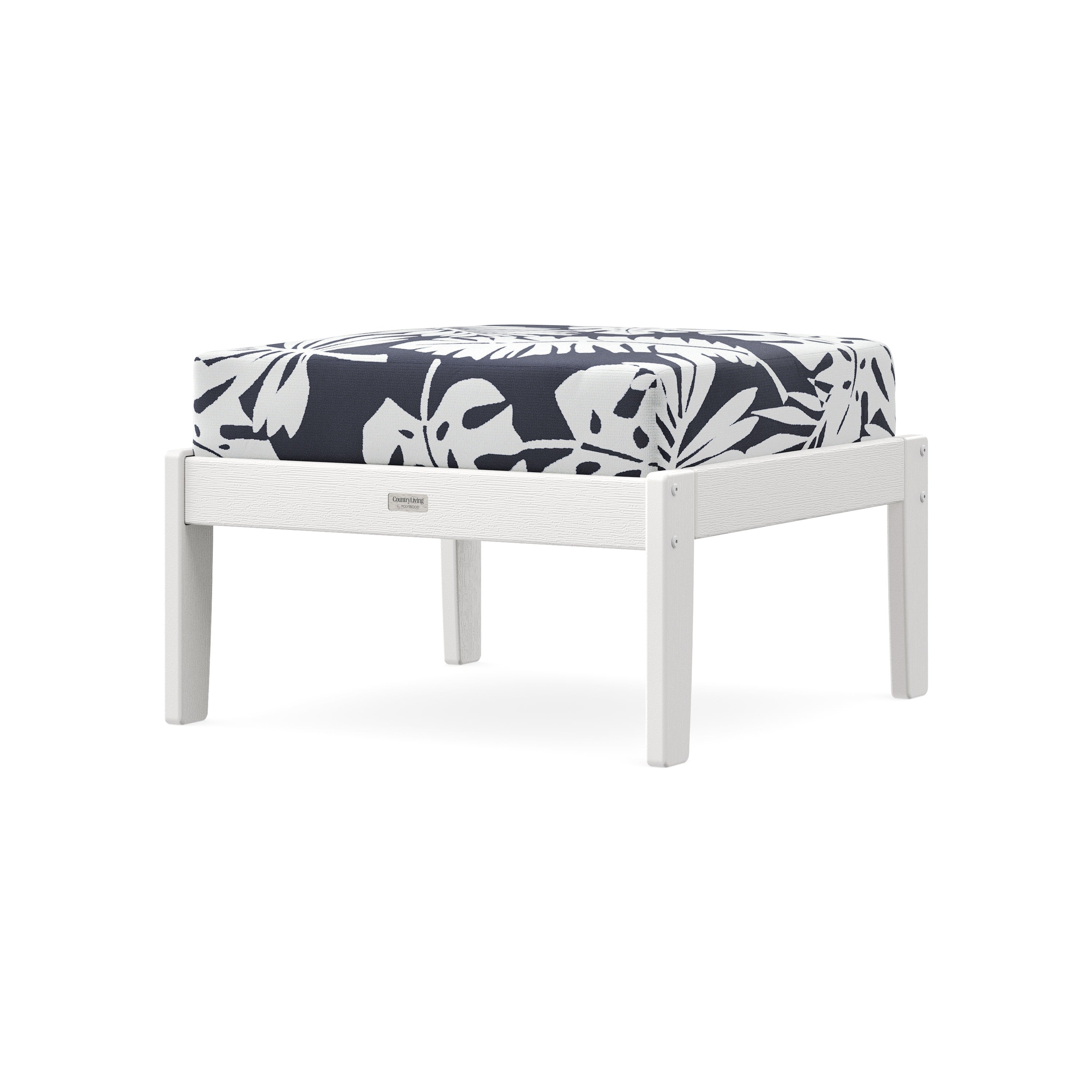 Cottage Deep Seating Ottoman in Vintage White / Leaf Navy