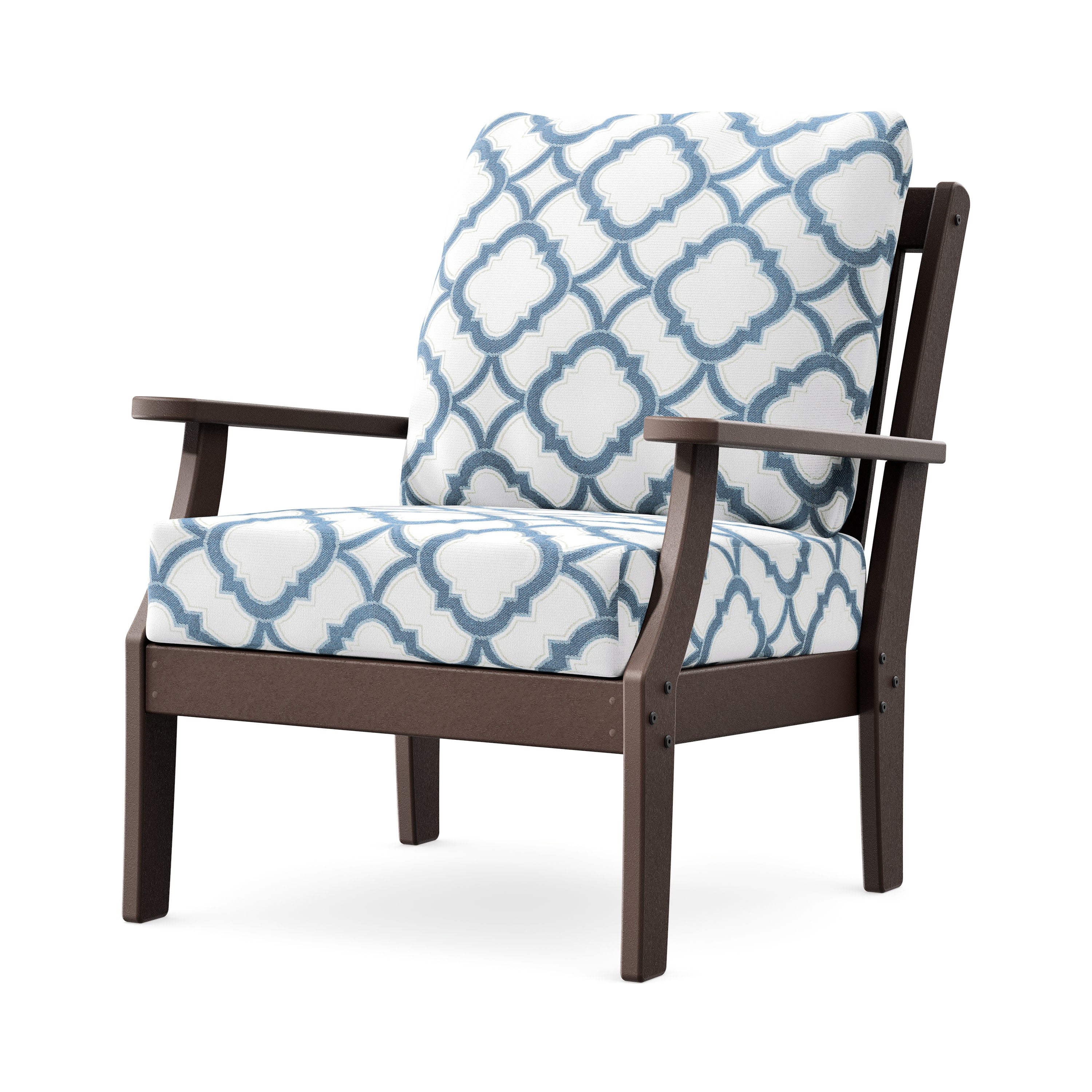 Braxton Deep Seating Chair in Mahogany / Trellis Sky Blue