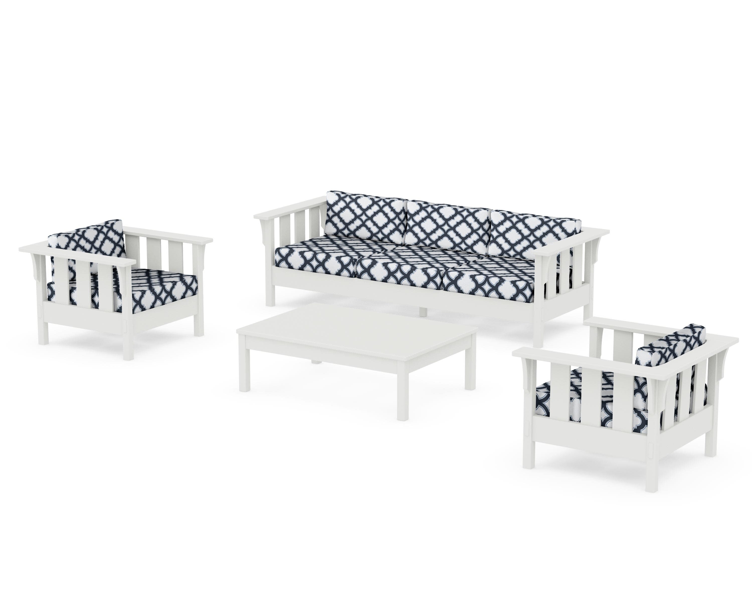 Acadia 4-Piece Deep Seating Set with Sofa in Vintage White / Trellis Marine Indigo