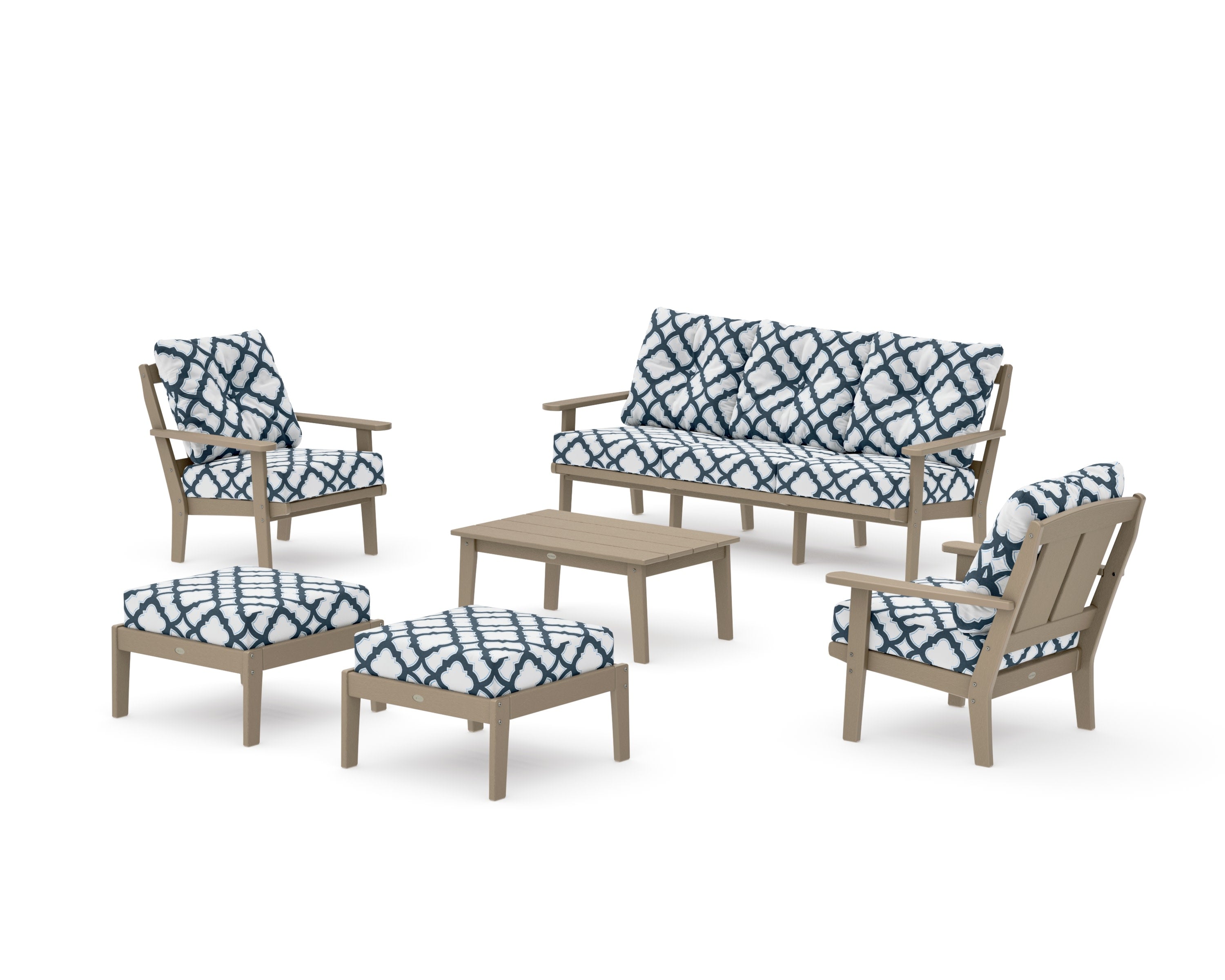Mission 6-Piece Lounge Sofa Set in Vintage Sahara / Trellis Marine Indigo