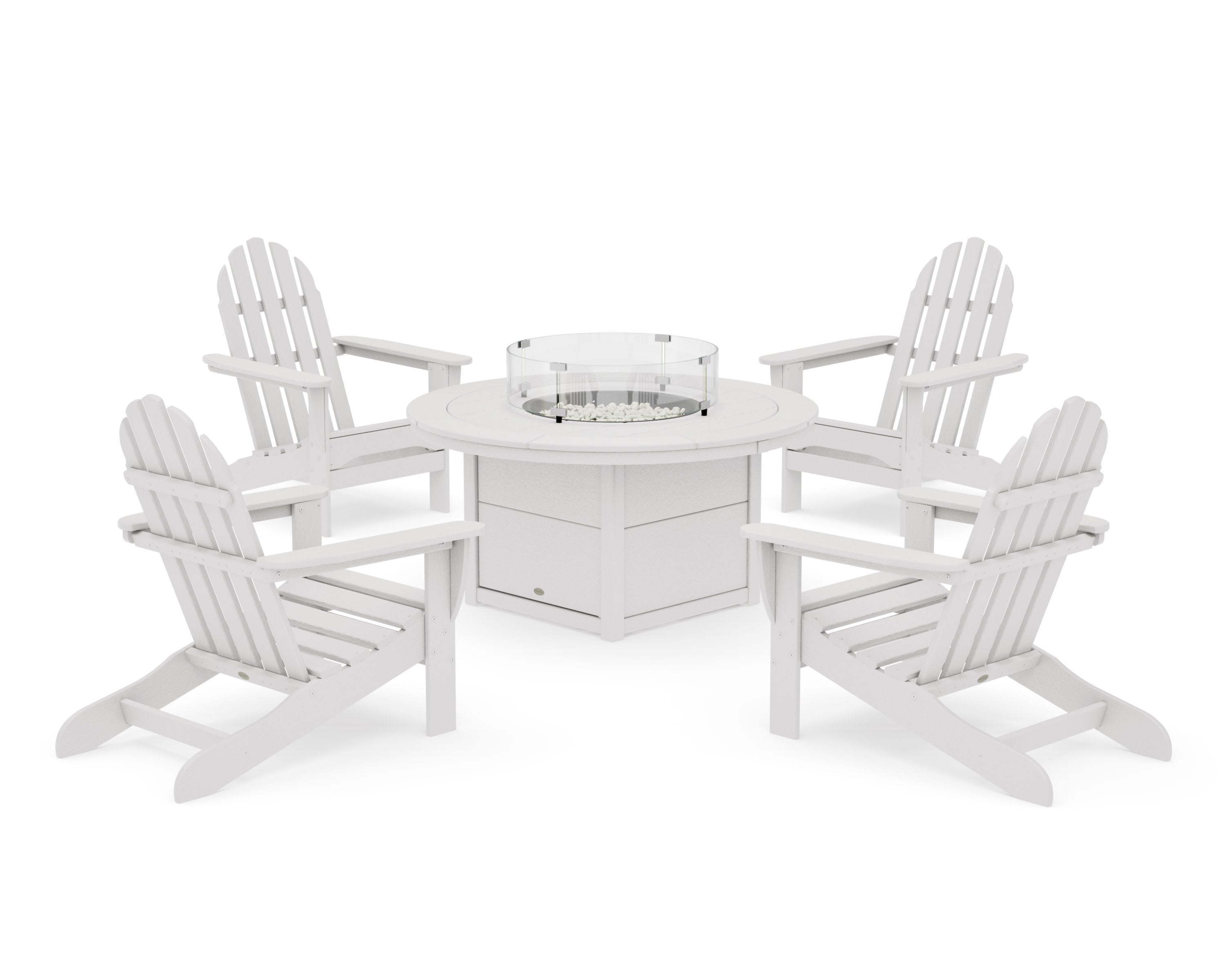Classic Adirondack 5-Piece Conversation Set with Fire Pit Table in Vintage White