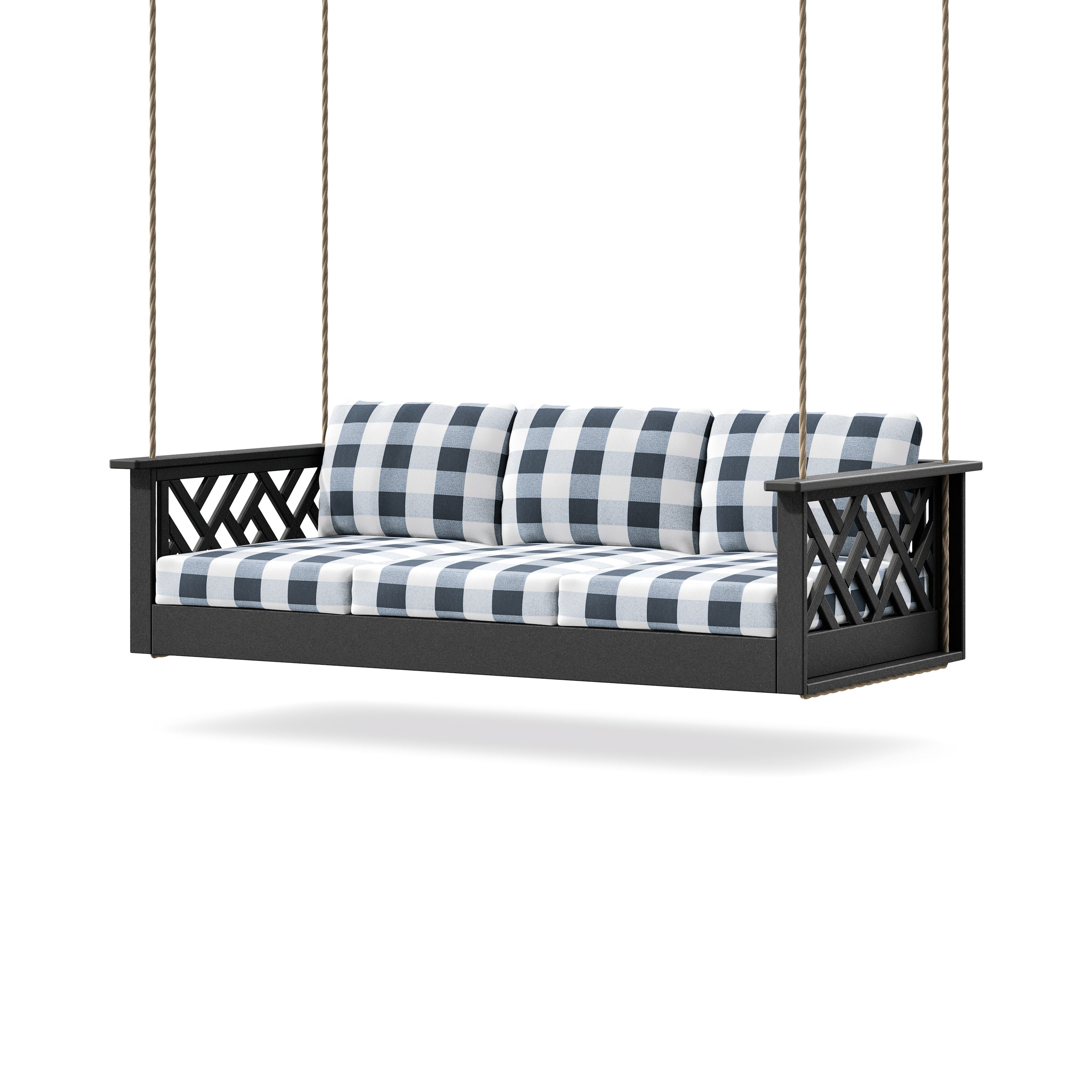 Chippendale Daybed Swing in Black / Buffalo Plaid Marine Indigo