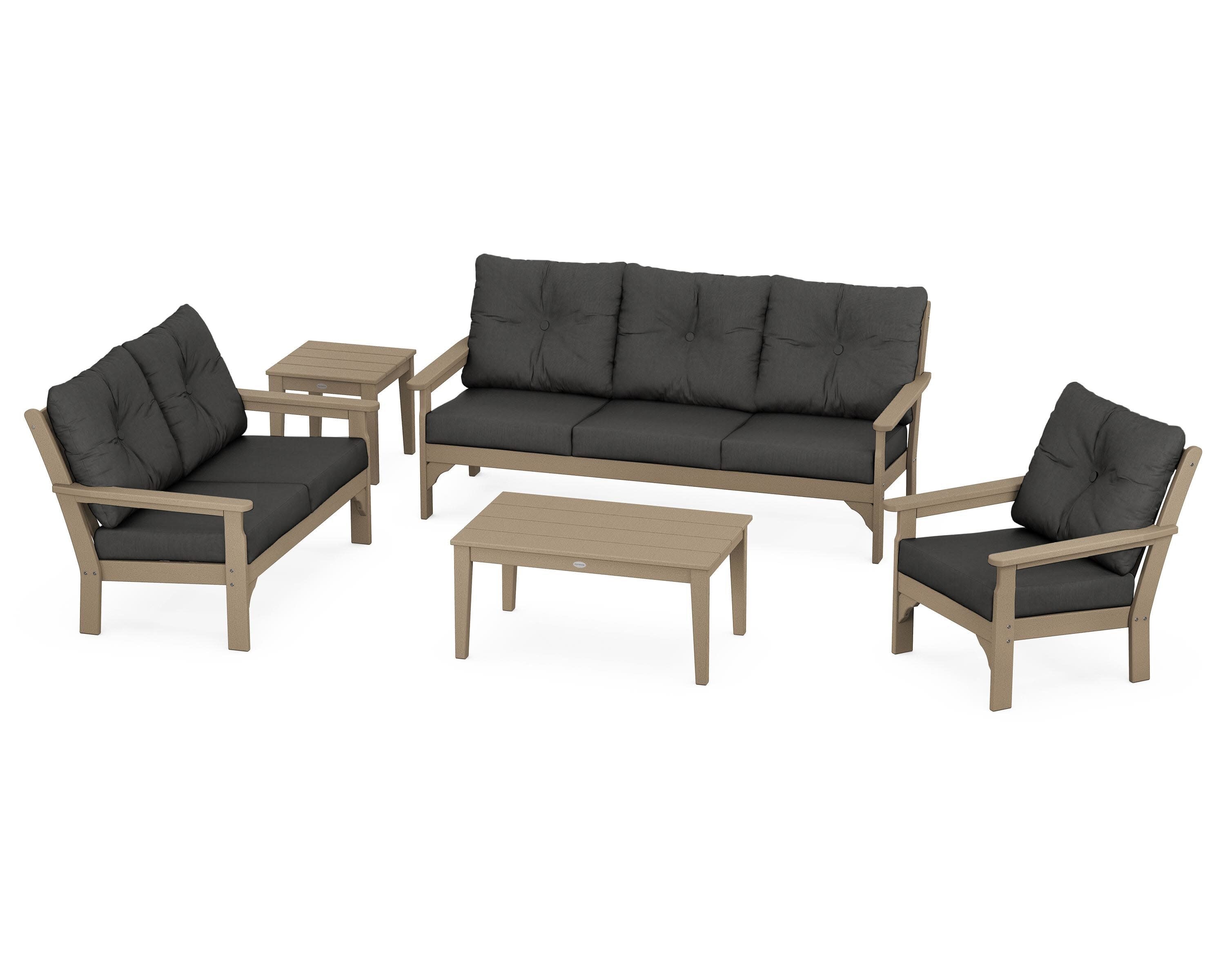 Vineyard 5 Piece Deep Seating Set in Vintage Sahara / Spectrum Carbon