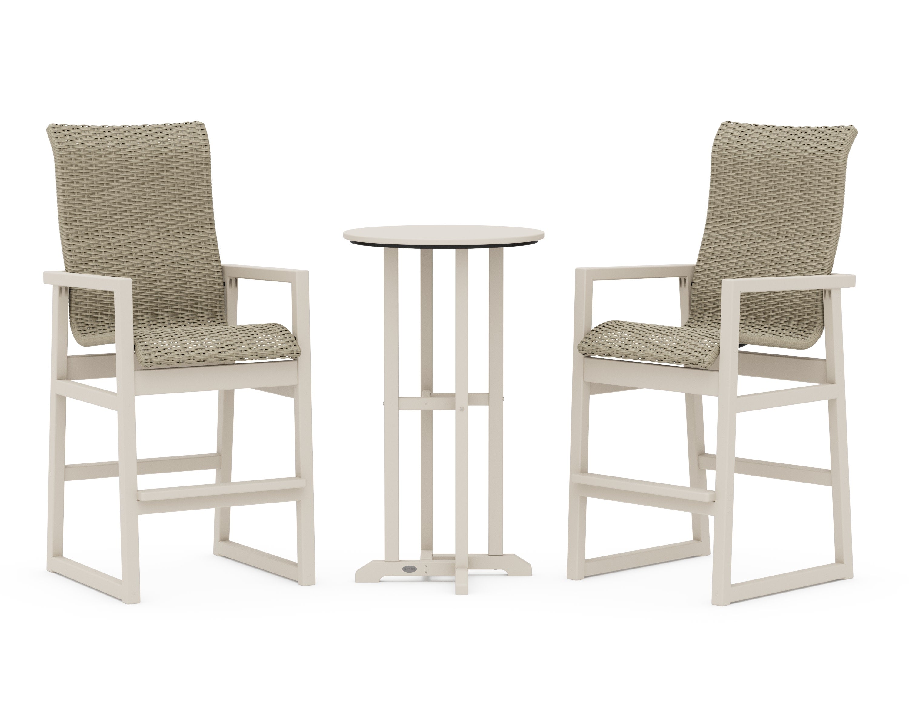 EDGE Woven Highback 3-Piece Farmhouse Bar Set in Sand / Dune Grass