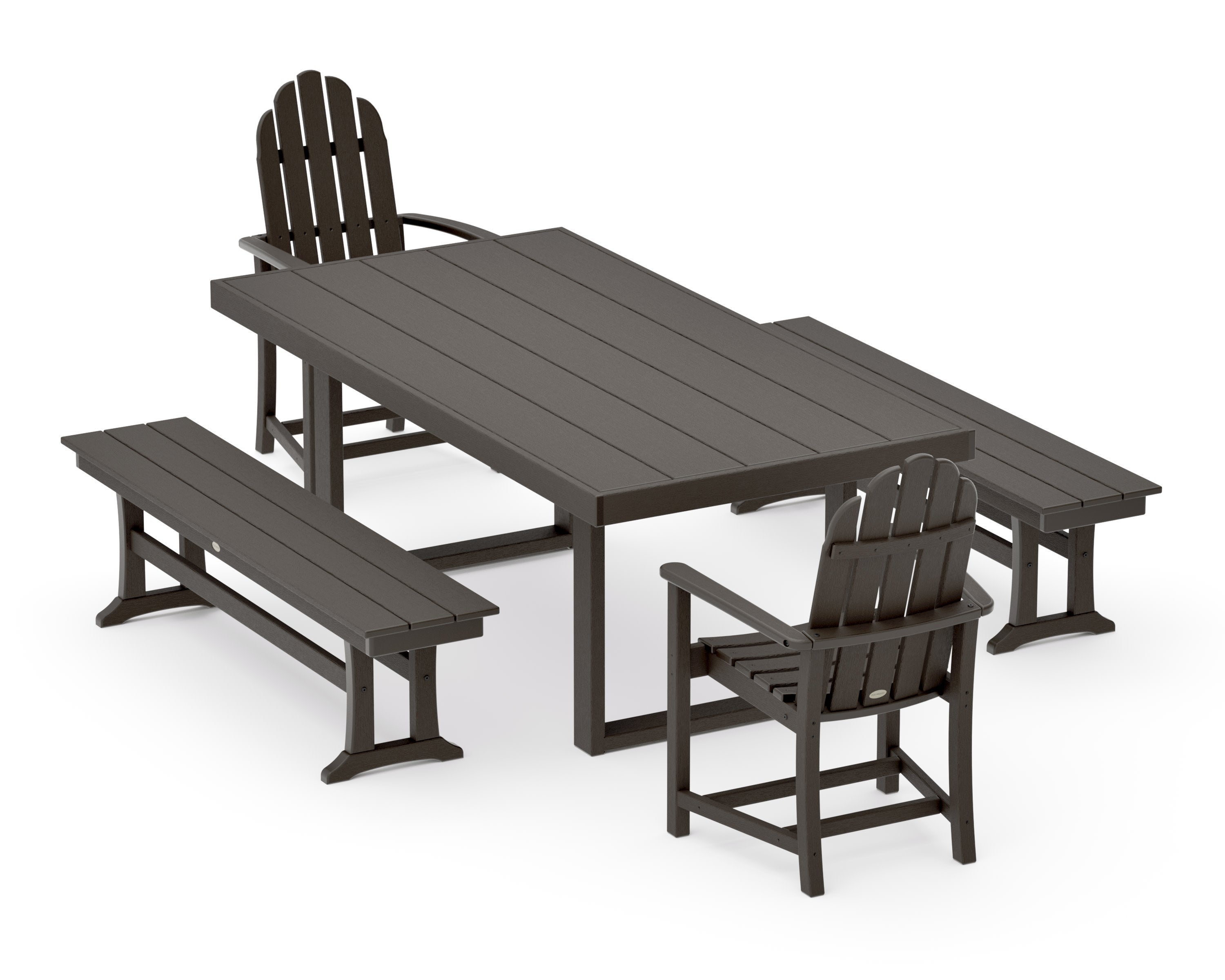 Classic Adirondack 5-Piece Dining Set with Benches in Vintage Coffee