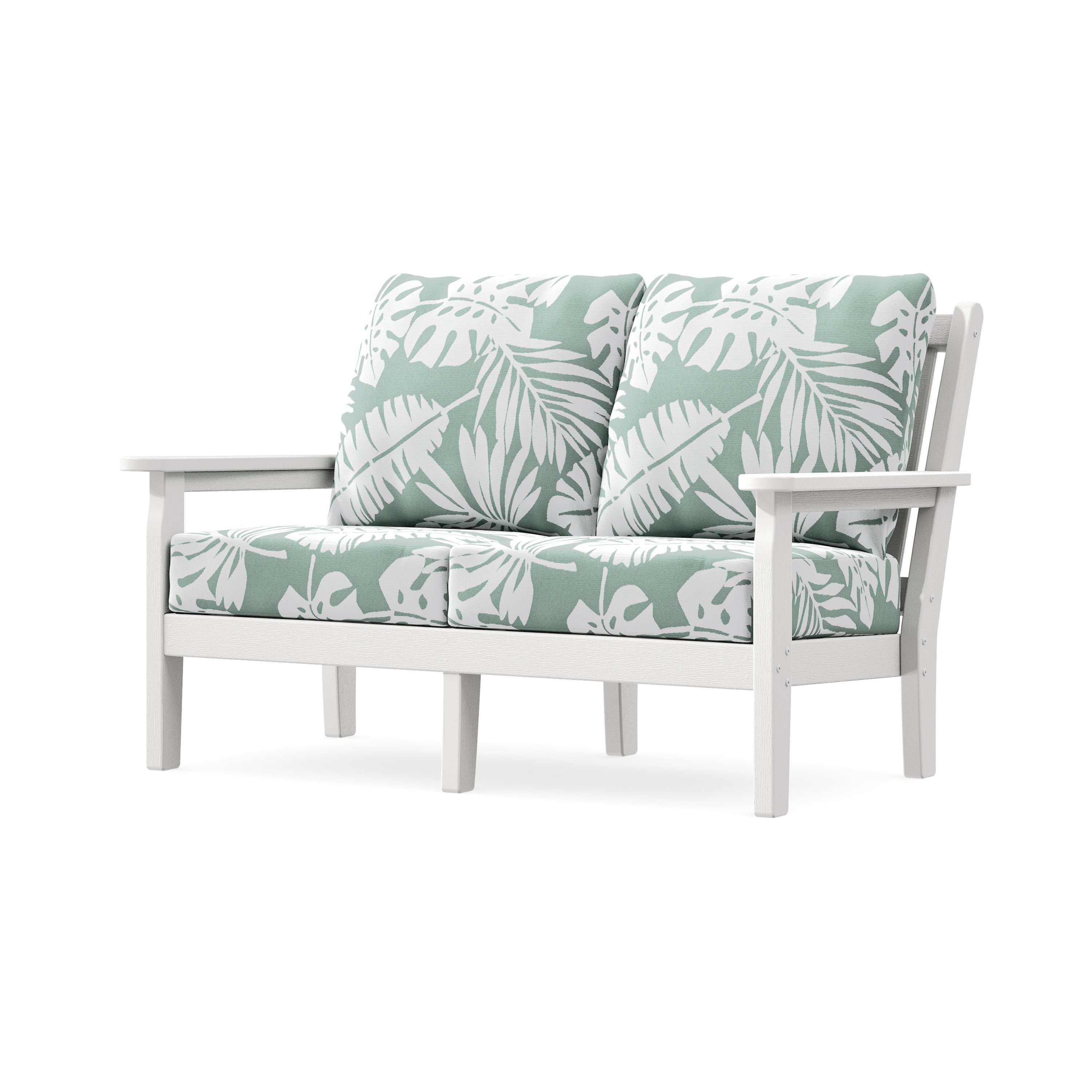 Chippendale Deep Seating Loveseat in Vintage White / Leaf Glacier Spa