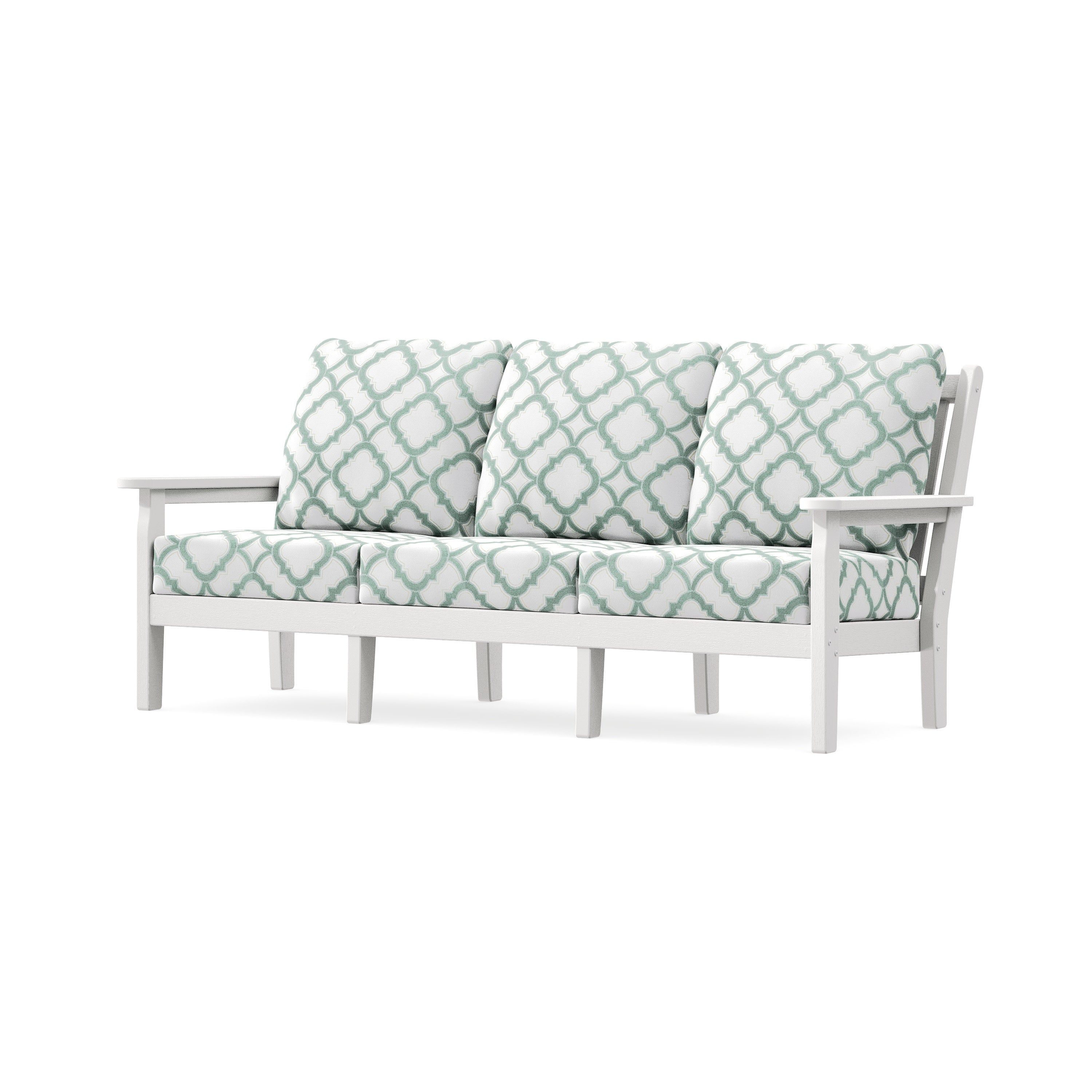 Chippendale Deep Seating Sofa in Vintage White / Trellis Glacier Spa