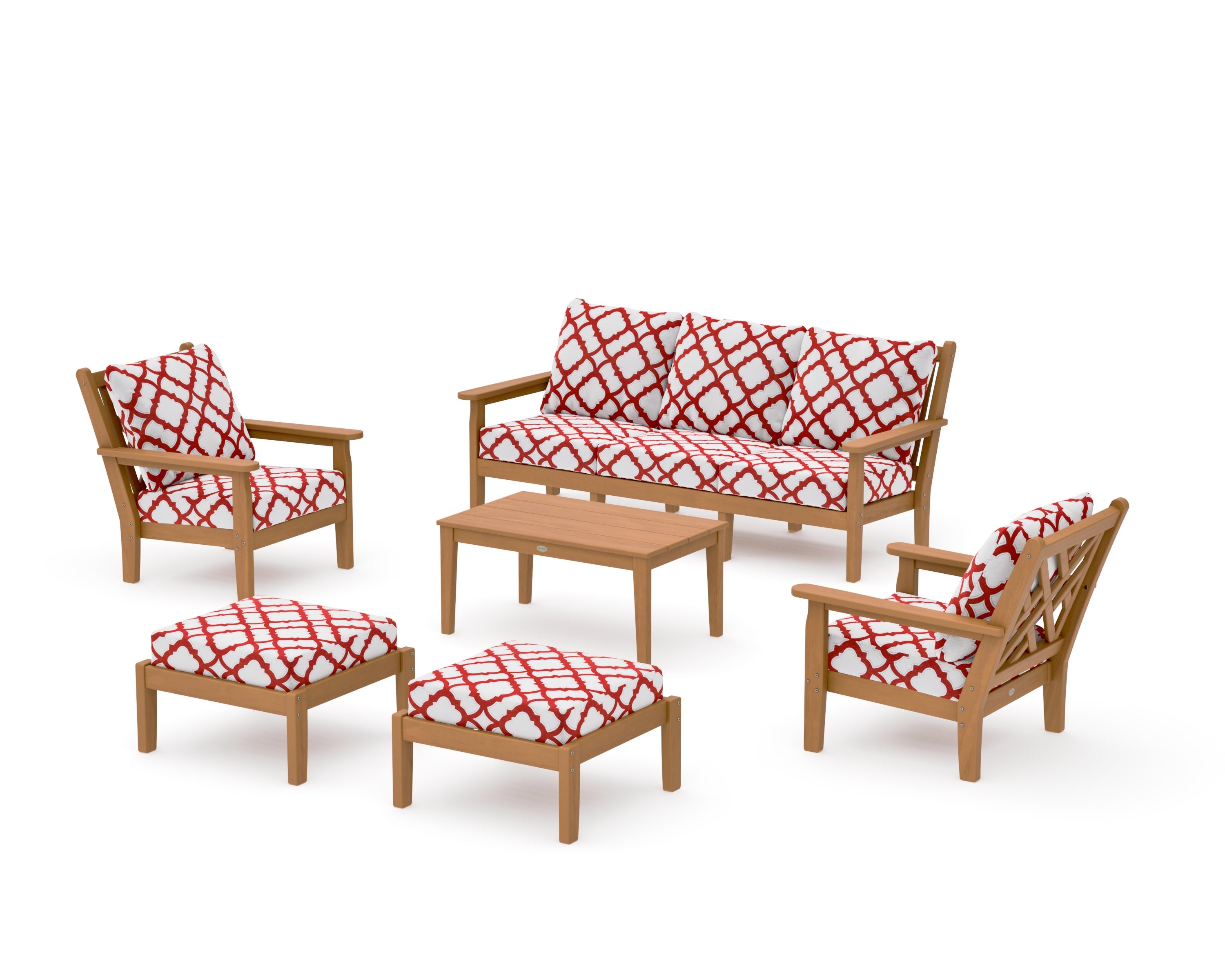 Chippendale 6-Piece Lounge Sofa Set in Natural / Trellis Crimson