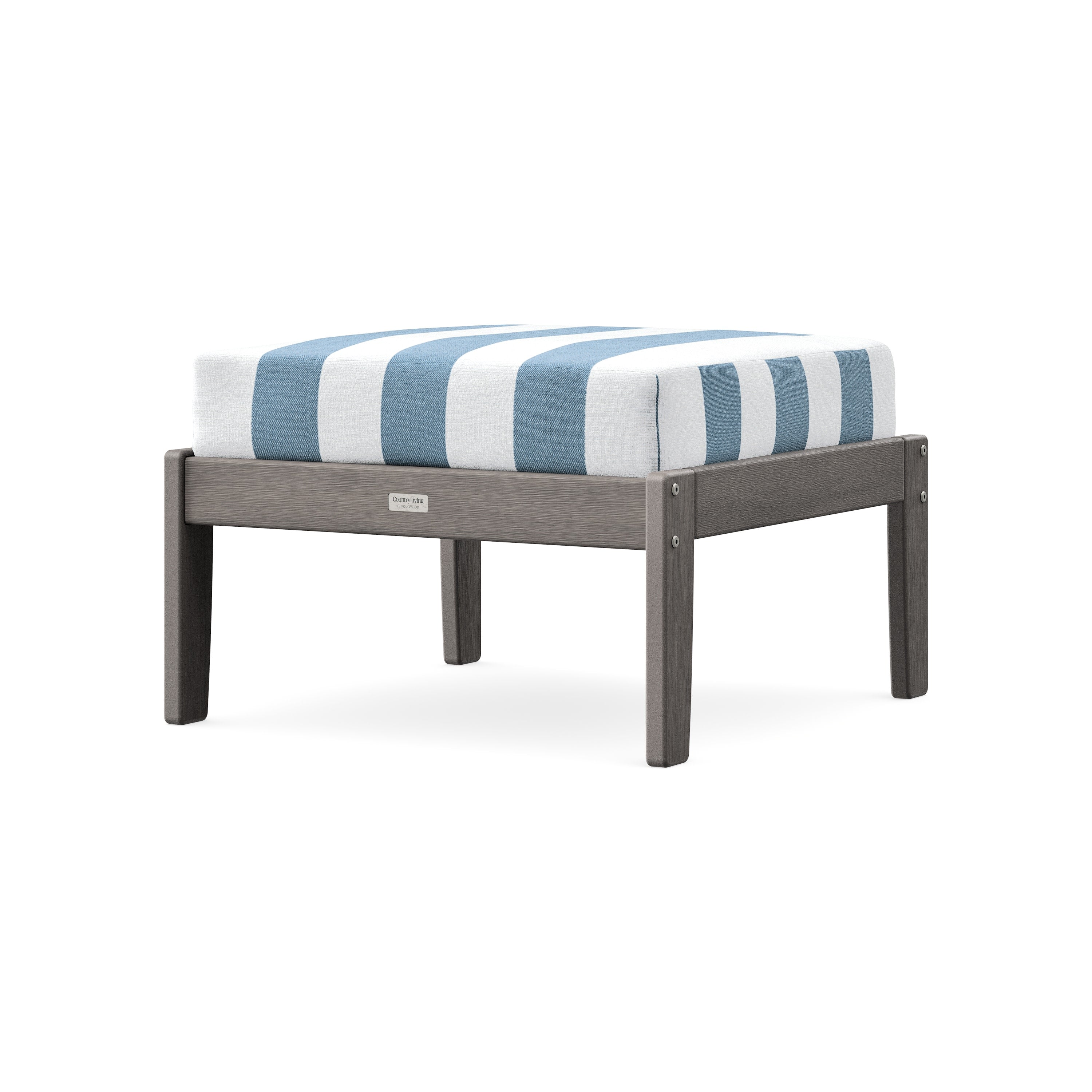 Cottage Deep Seating Ottoman in Driftwood / Cabana Stripe Sky Blue