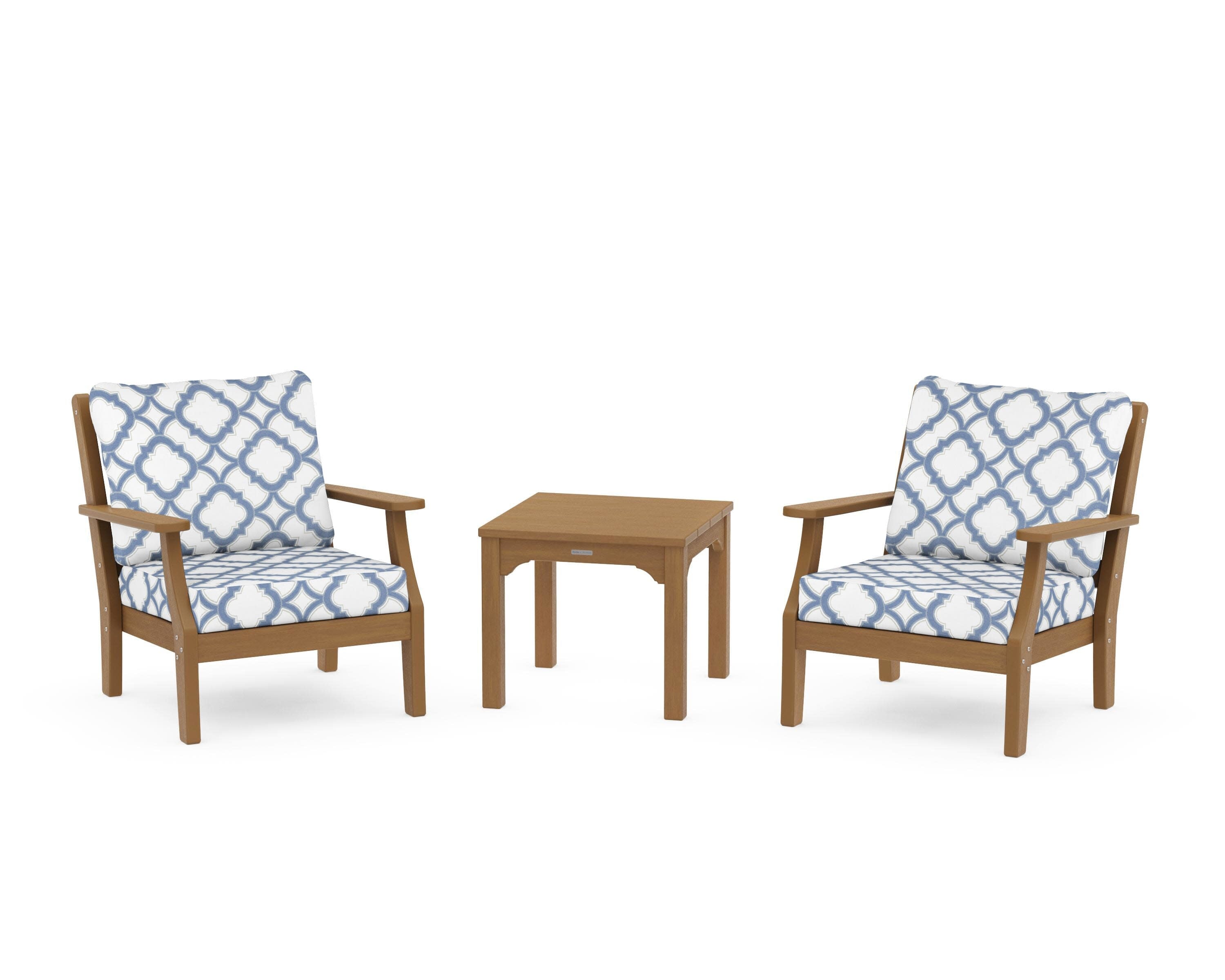 Chinoiserie 3-Piece Deep Seating Set in Natural / Trellis Sky Blue