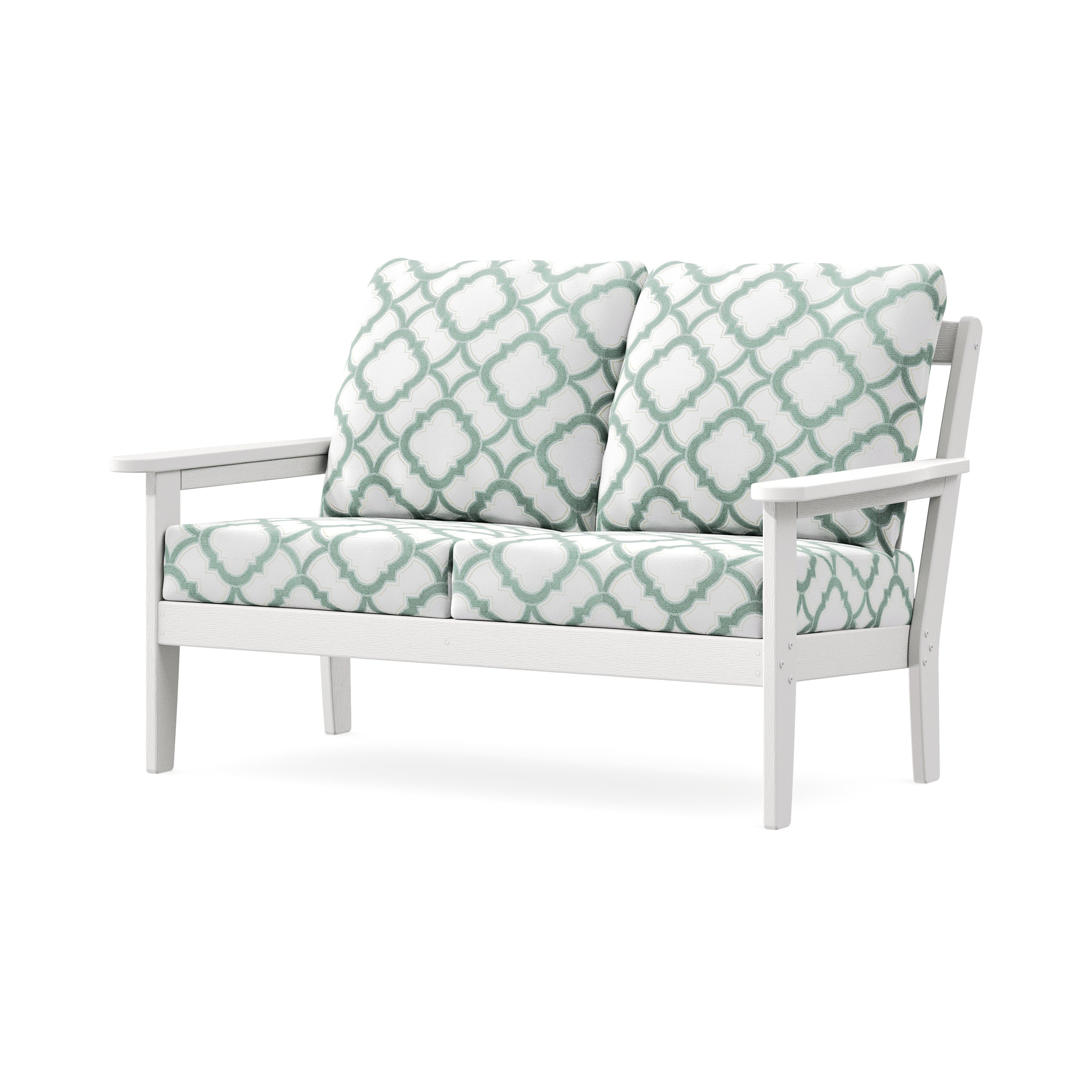 Cottage Deep Seating Loveseat in Vintage White / Trellis Glacier Spa