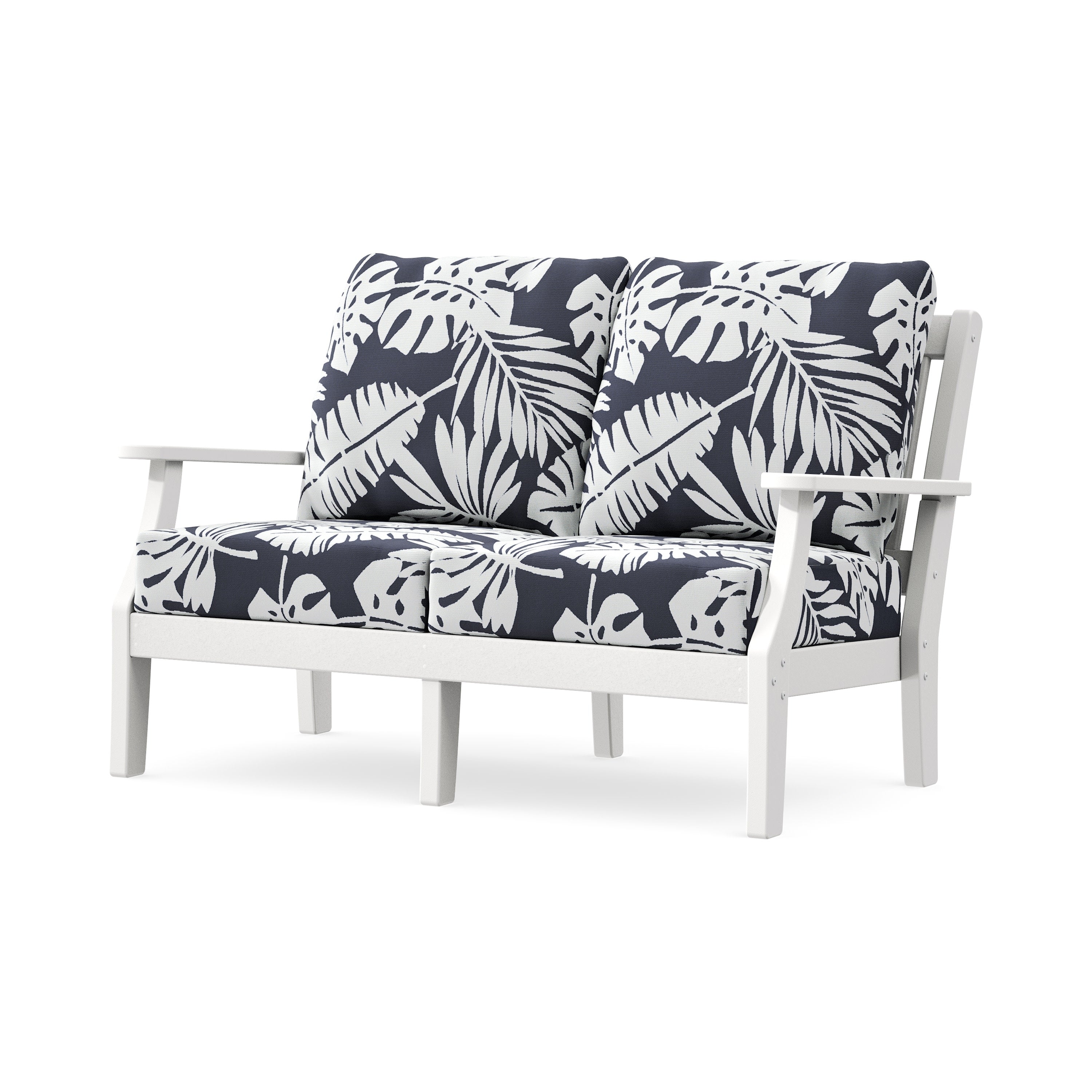 Chinoiserie Deep Seating Loveseat in White / Leaf Navy