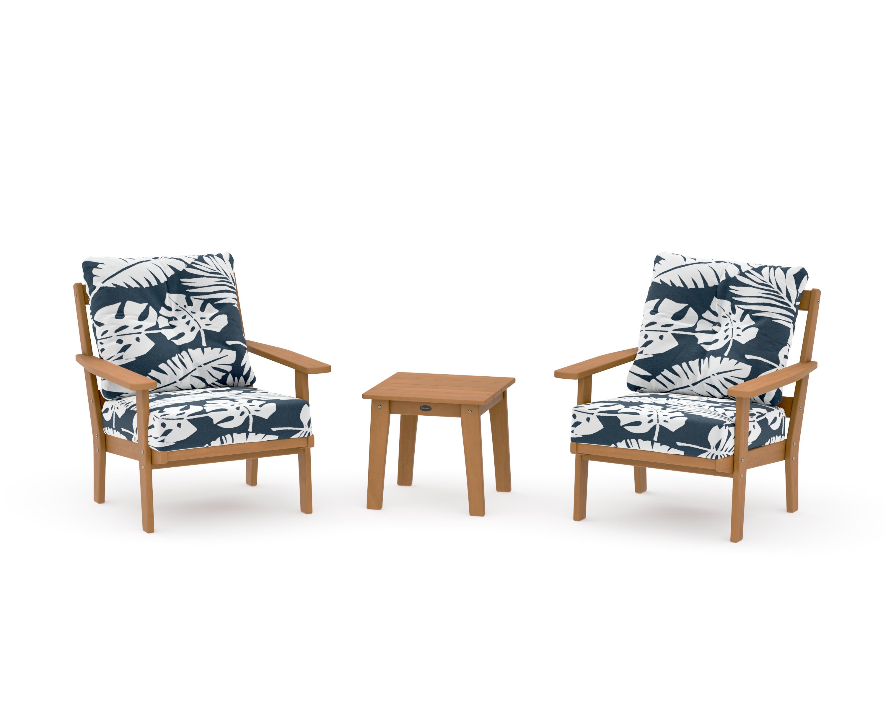 Oxford 3-Piece Deep Seating Set in Natural / Leaf Marine Indigo