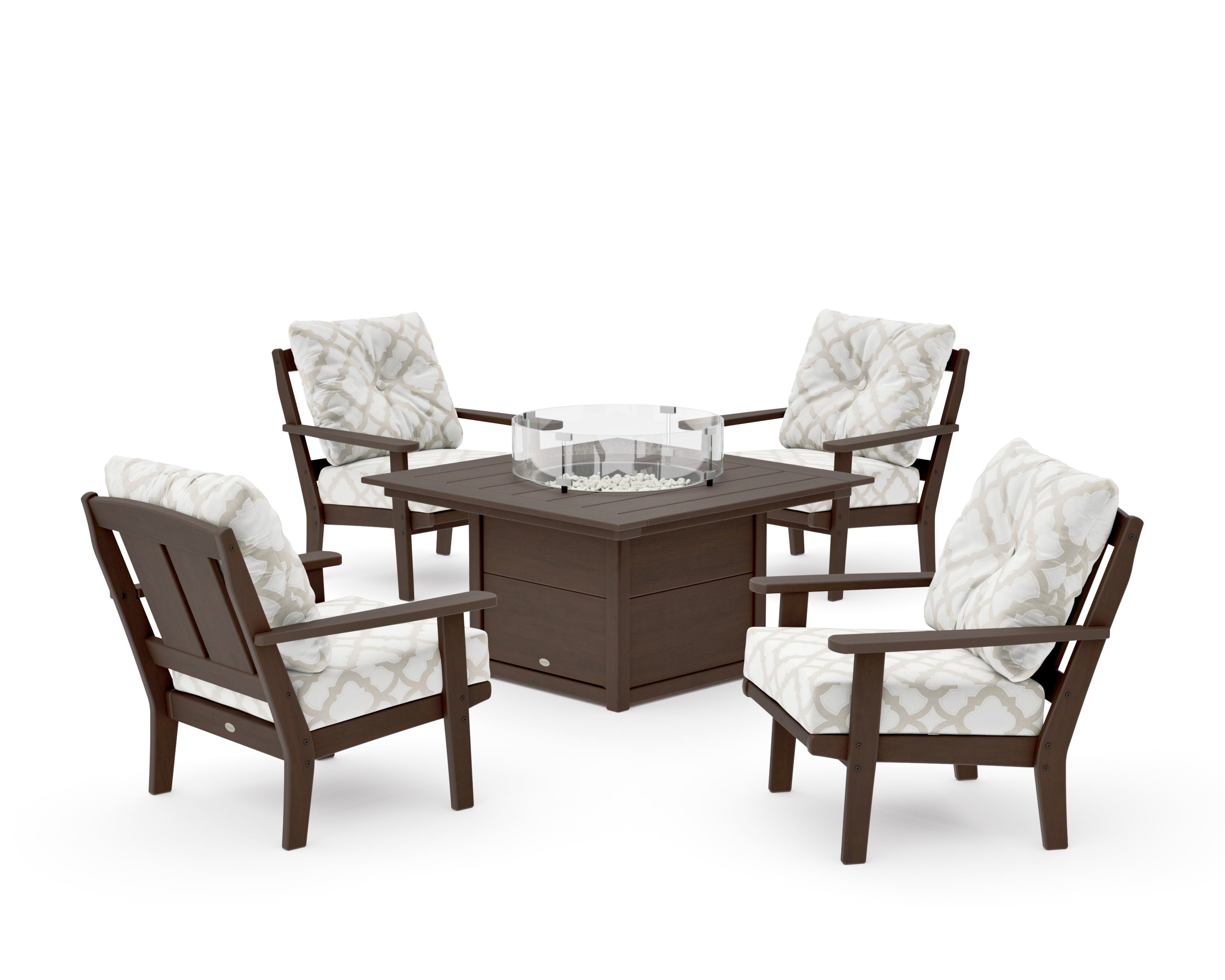 Mission 5-Piece Deep Seating Set with Fire Pit Table in Kona / Trellis Dune Burlap