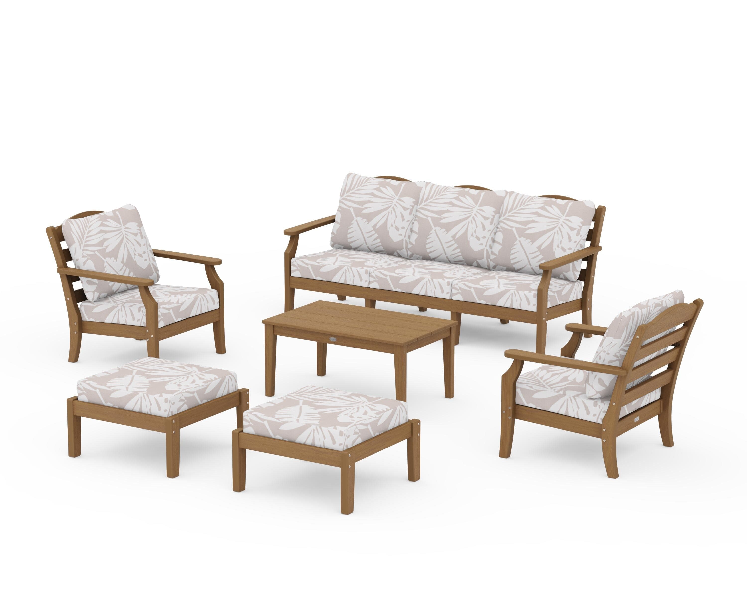 Savannah 6-Piece Lounge Sofa Set in Natural / Leaf Dune Burlap