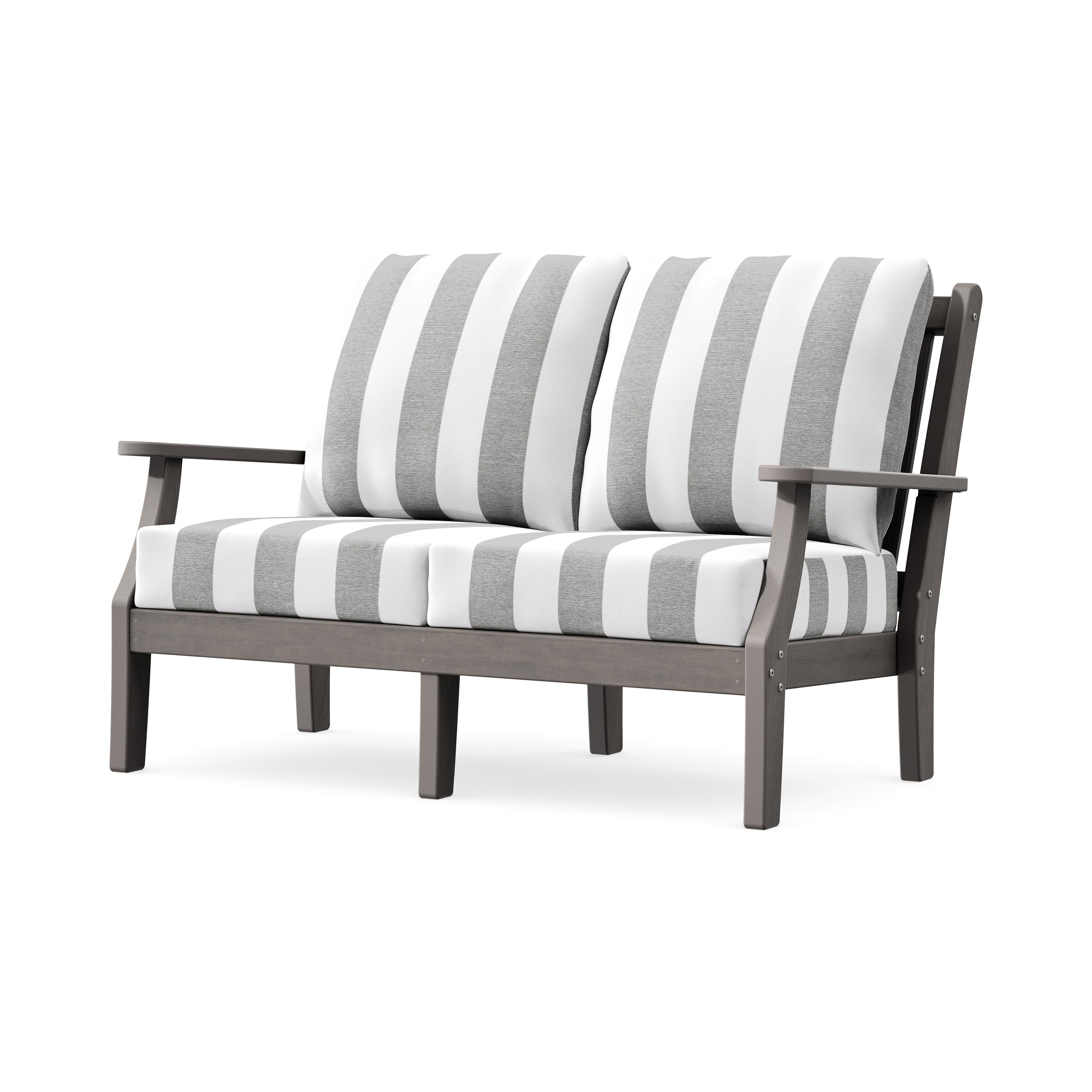 Wovendale Deep Seating Loveseat in Driftwood / Cabana Stripe Grey Mist