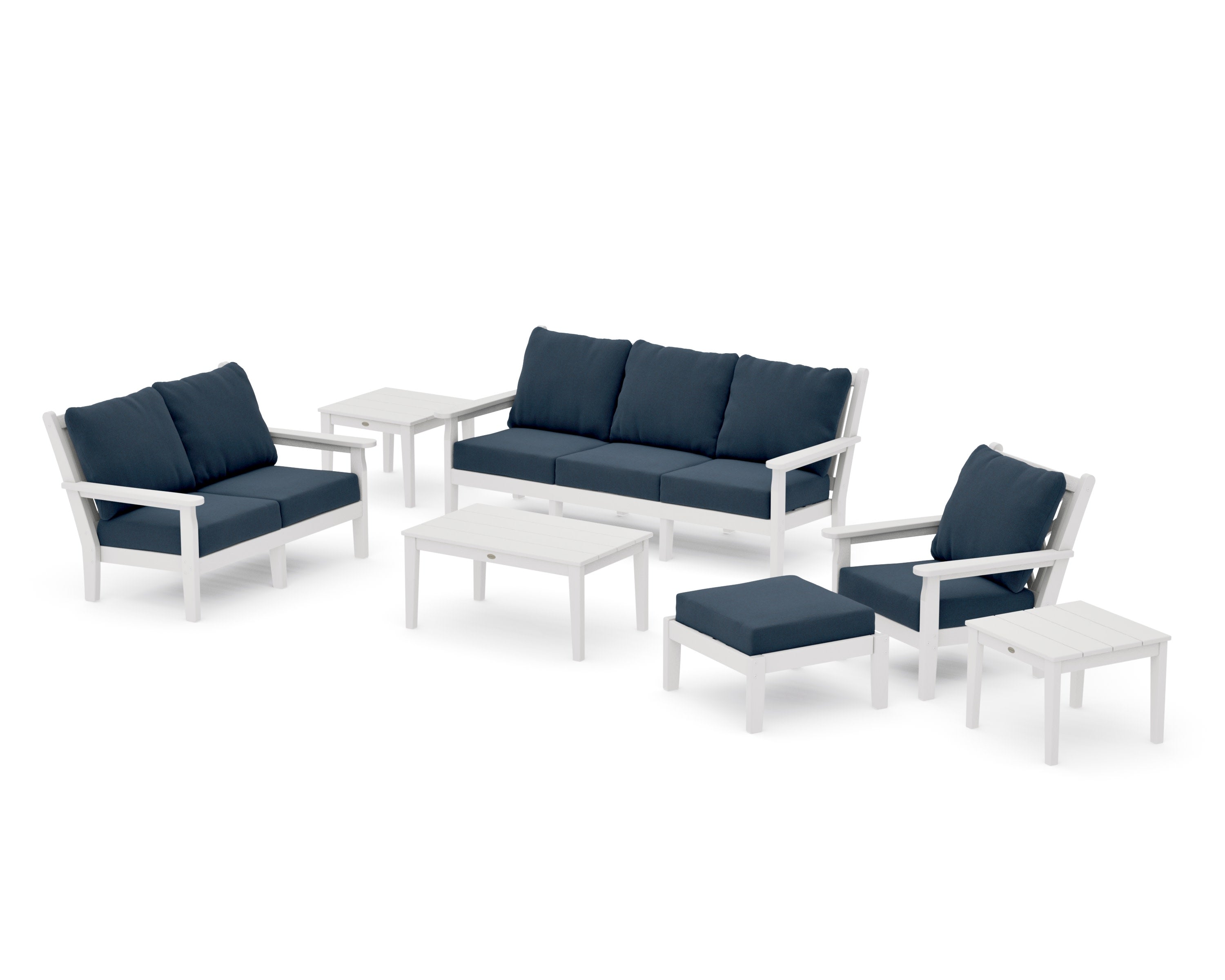 Chippendale 7-Piece Deep Seating Set in Vintage White / Marine Indigo