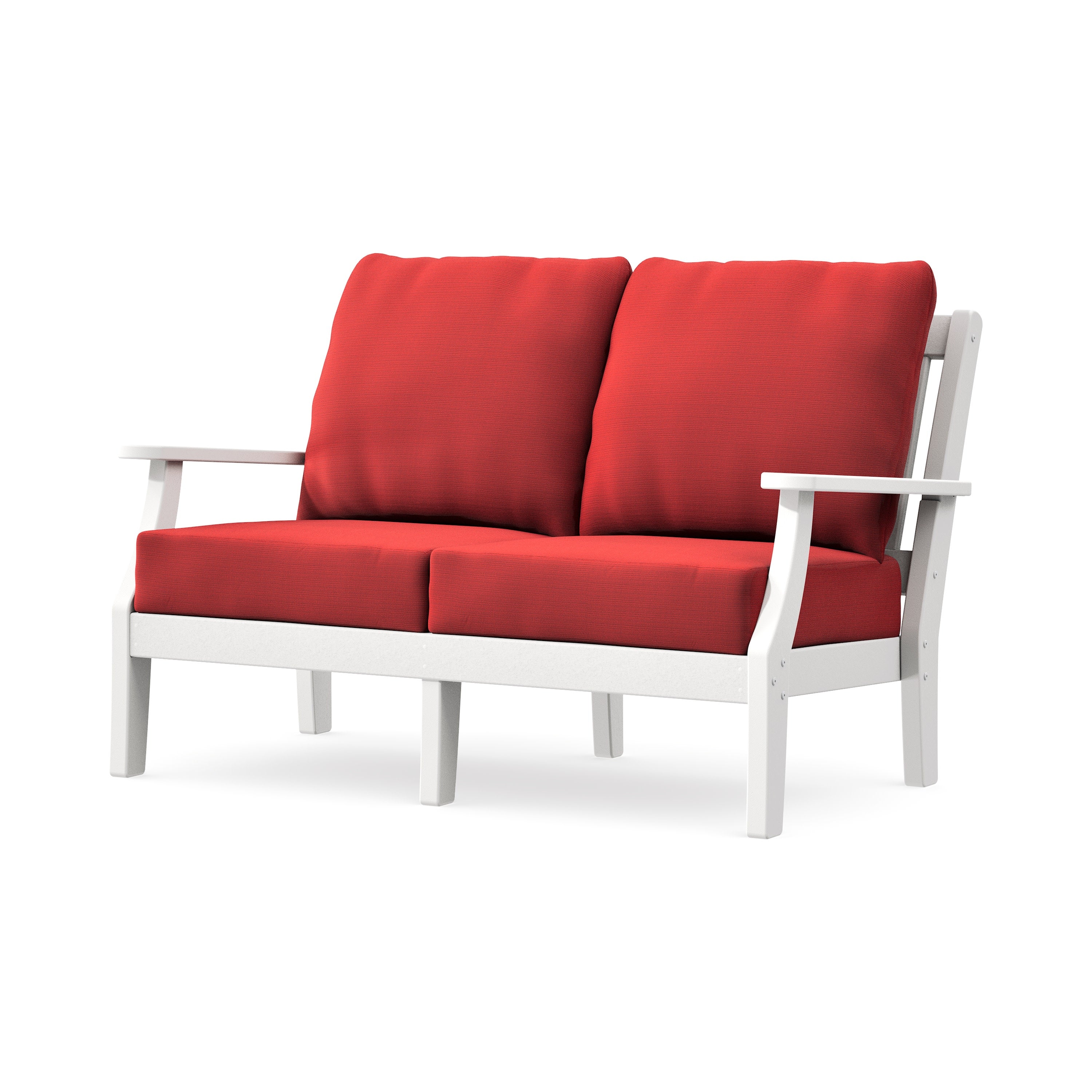 Chinoiserie Deep Seating Loveseat in White / Crimson Linen
