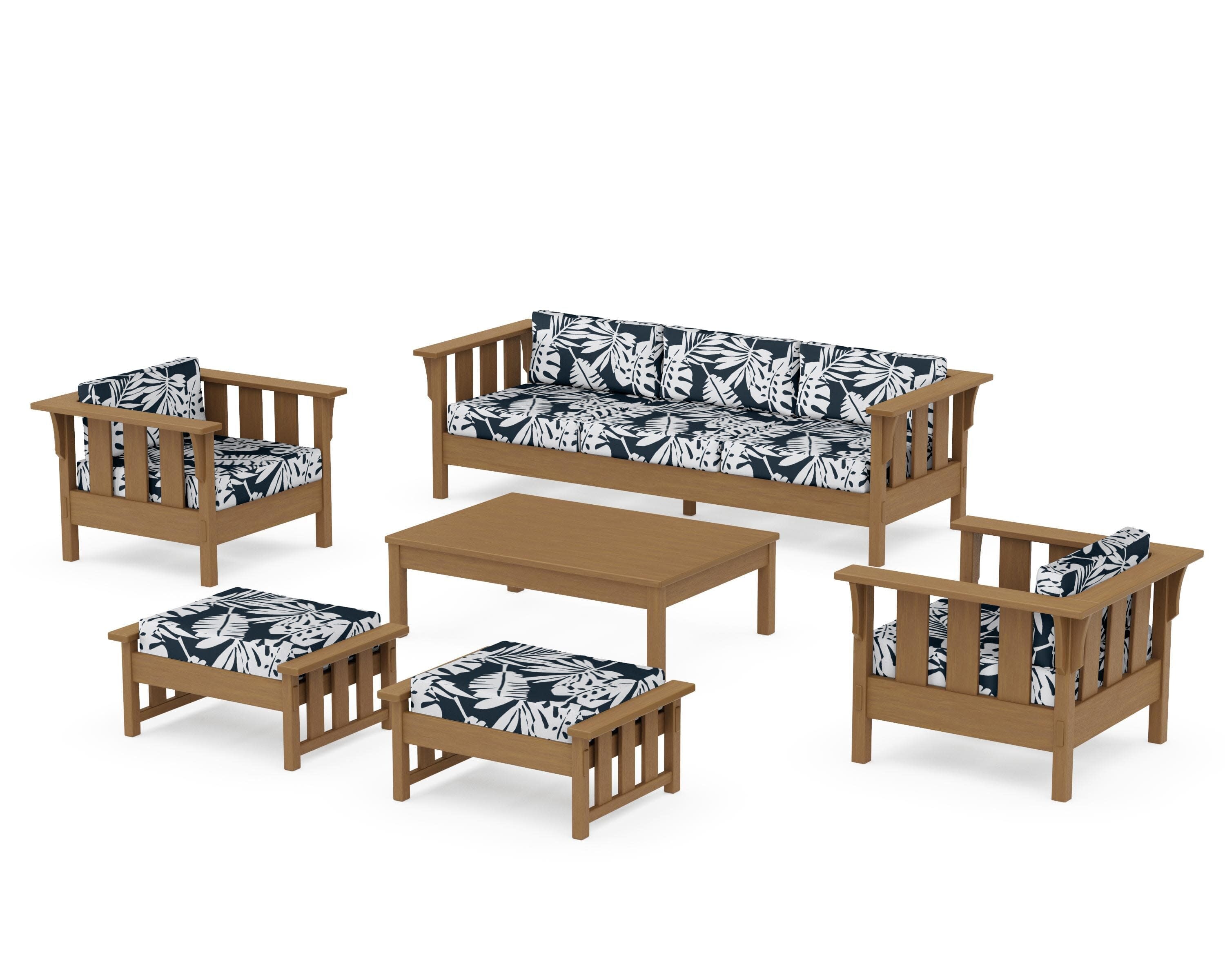 Acadia 6-Piece Lounge Sofa Set in Natural / Leaf Marine Indigo
