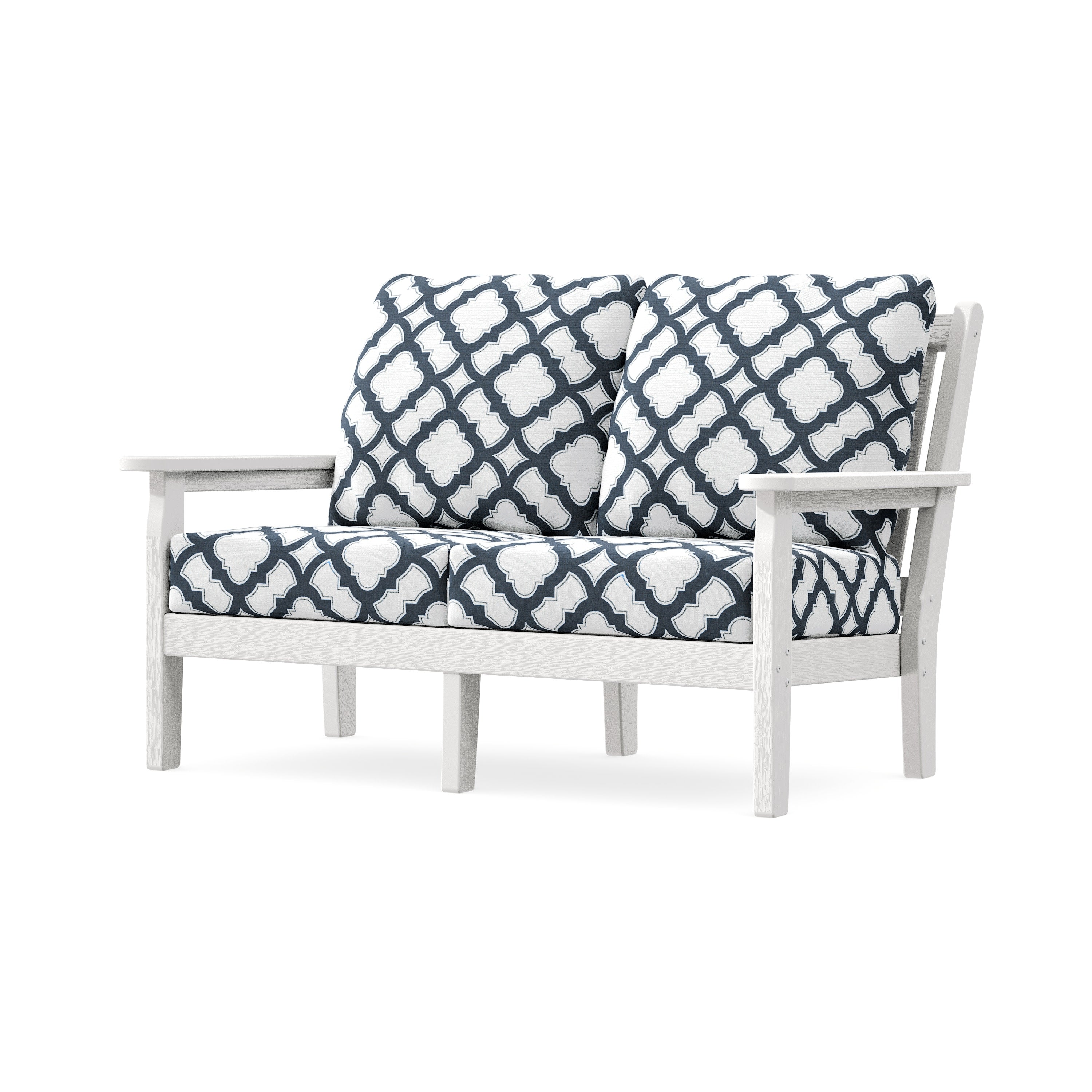 Chippendale Deep Seating Loveseat in Vintage White / Trellis Marine Indigo