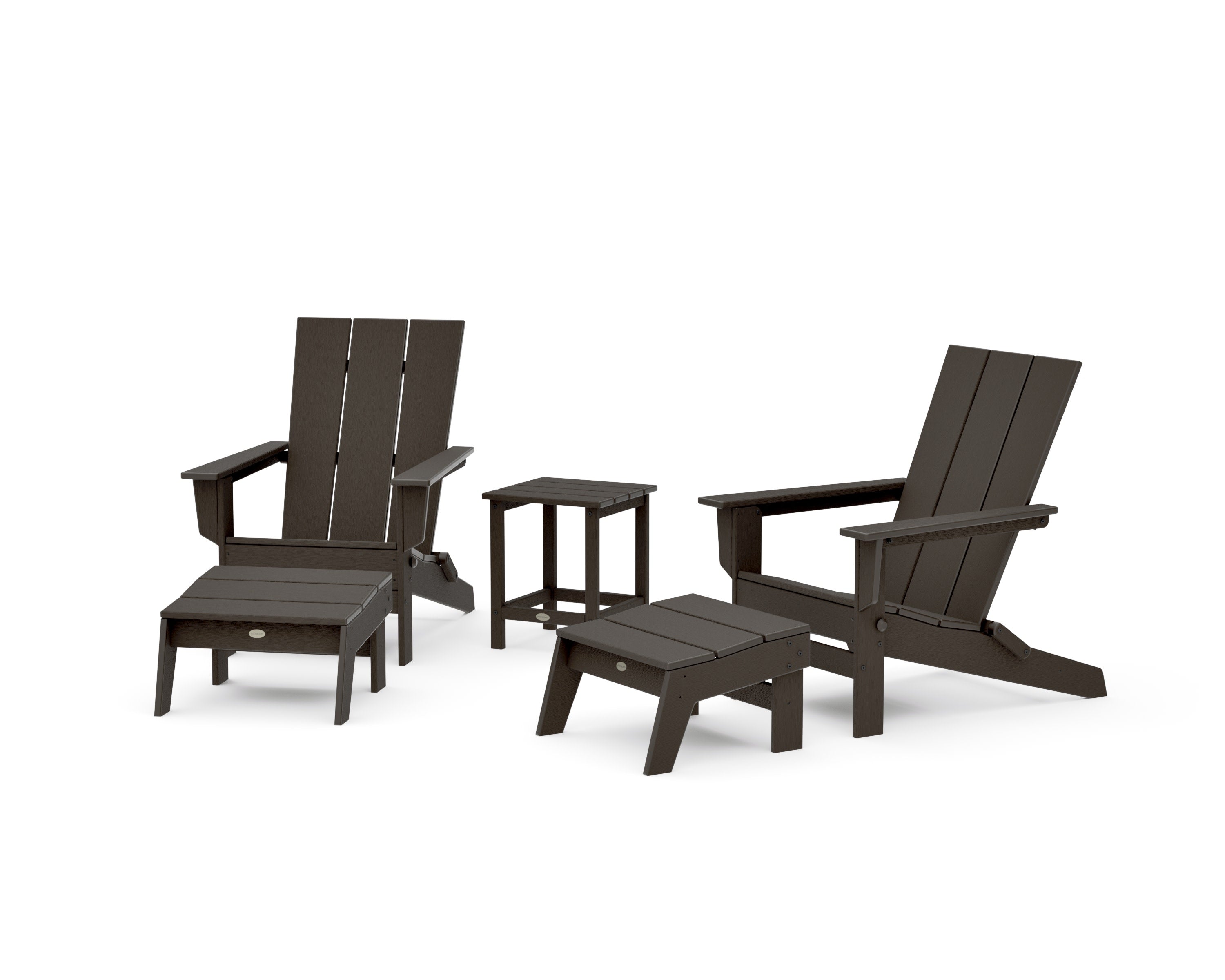 5-Piece Modern Studio Folding Adirondack Set with Ottomans and Side Table  in Vintage Coffee