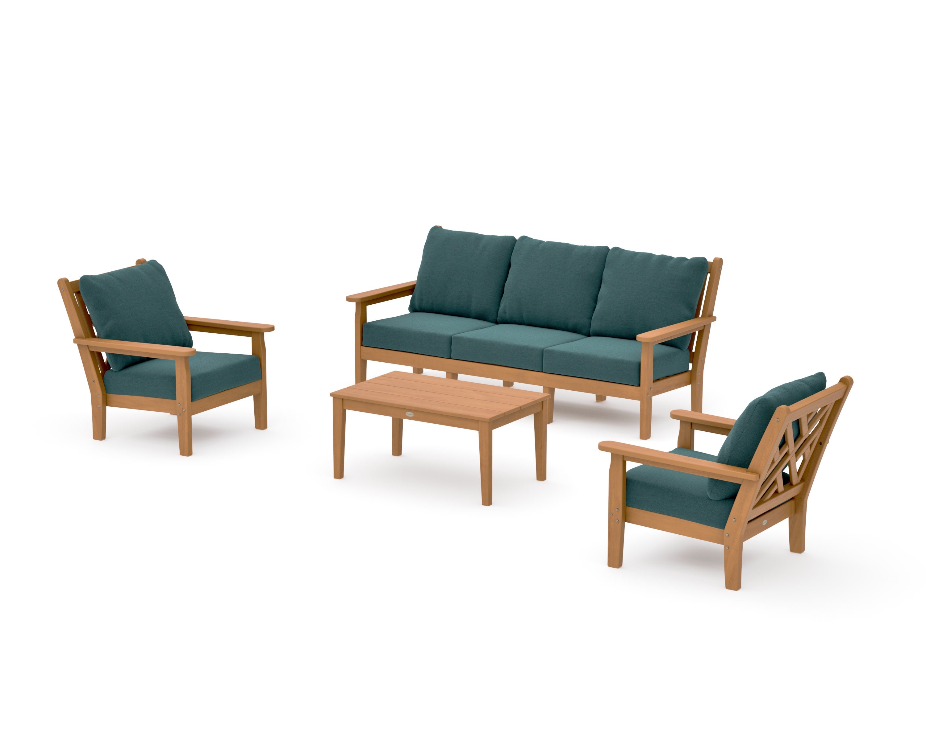 Chippendale 4-Piece Deep Seating Set with Sofa in Natural / Ocean Teal