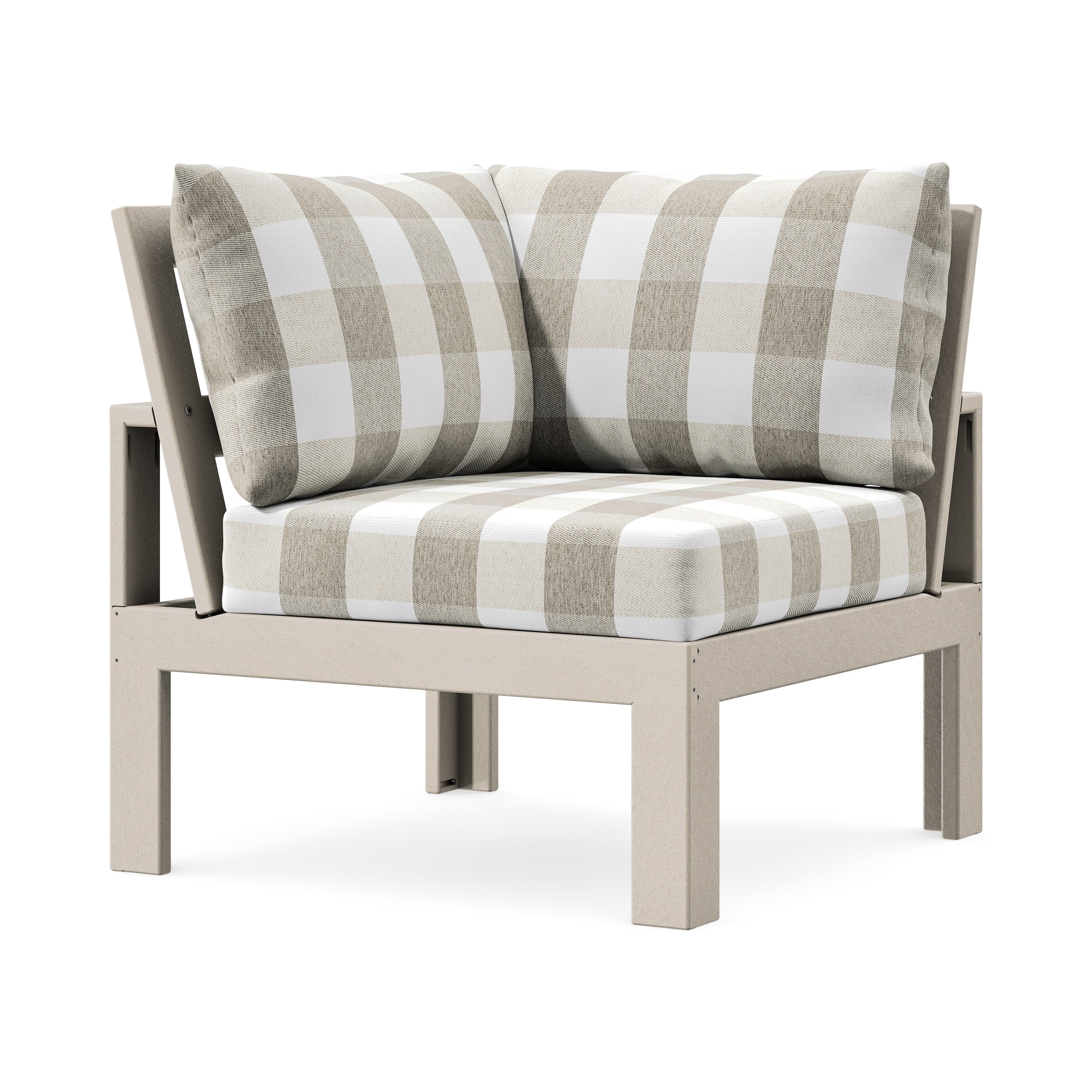 Modular Corner Chair in Sand / Buffalo Plaid Dune Burlap