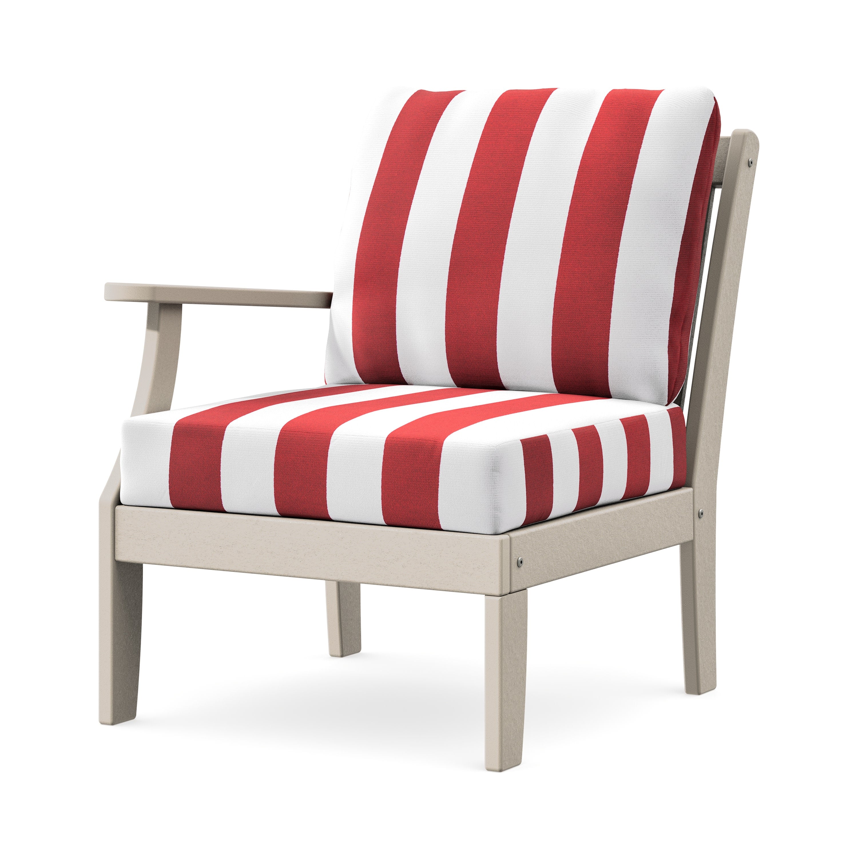 Braxton Modular Left Arm Chair in Sand / Cabana Stripe Crimson