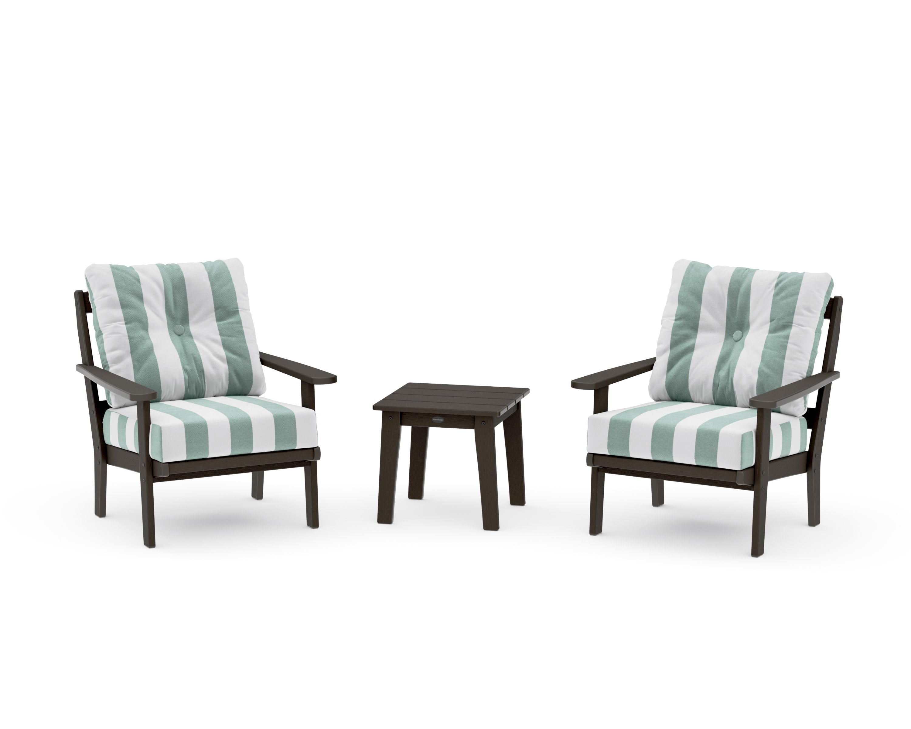 Mission 3-Piece Deep Seating Set in Vintage Coffee / Cabana Stripe Glacier Spa