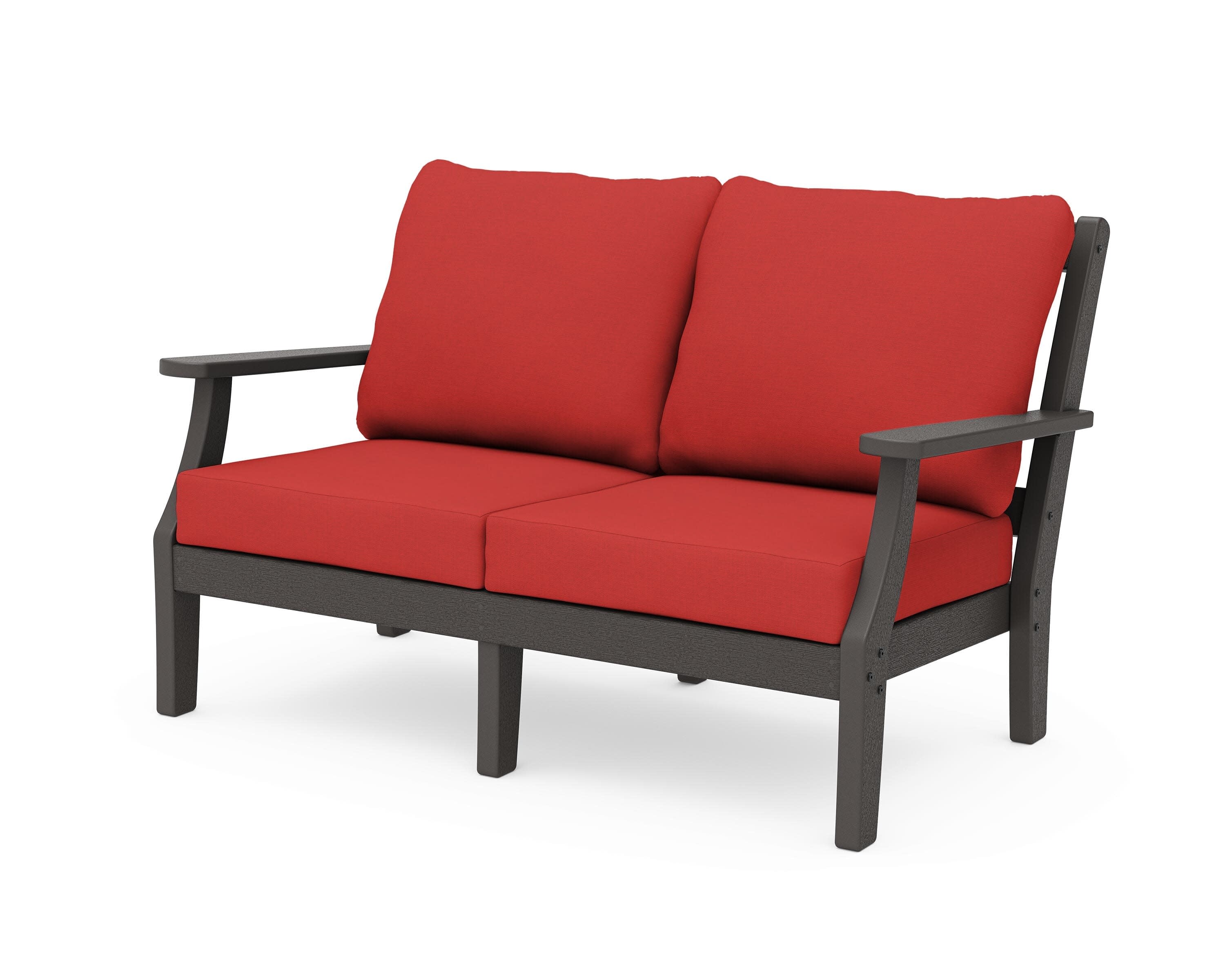 Chinoiserie Deep Seating Loveseat in Vintage Coffee / Crimson Linen